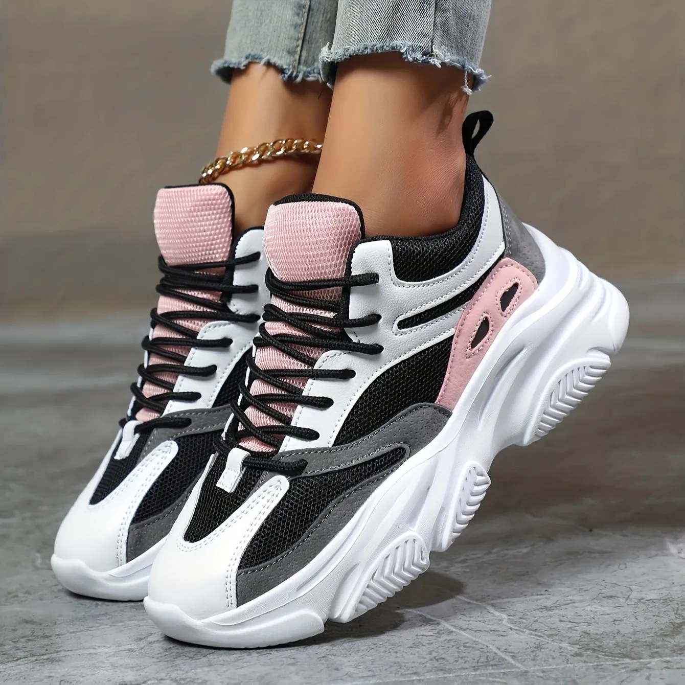 Stylische dicke Sohle mit Stoßdämpfung, Chunky-Sneaker für Damen | Perfekt für den Alltag