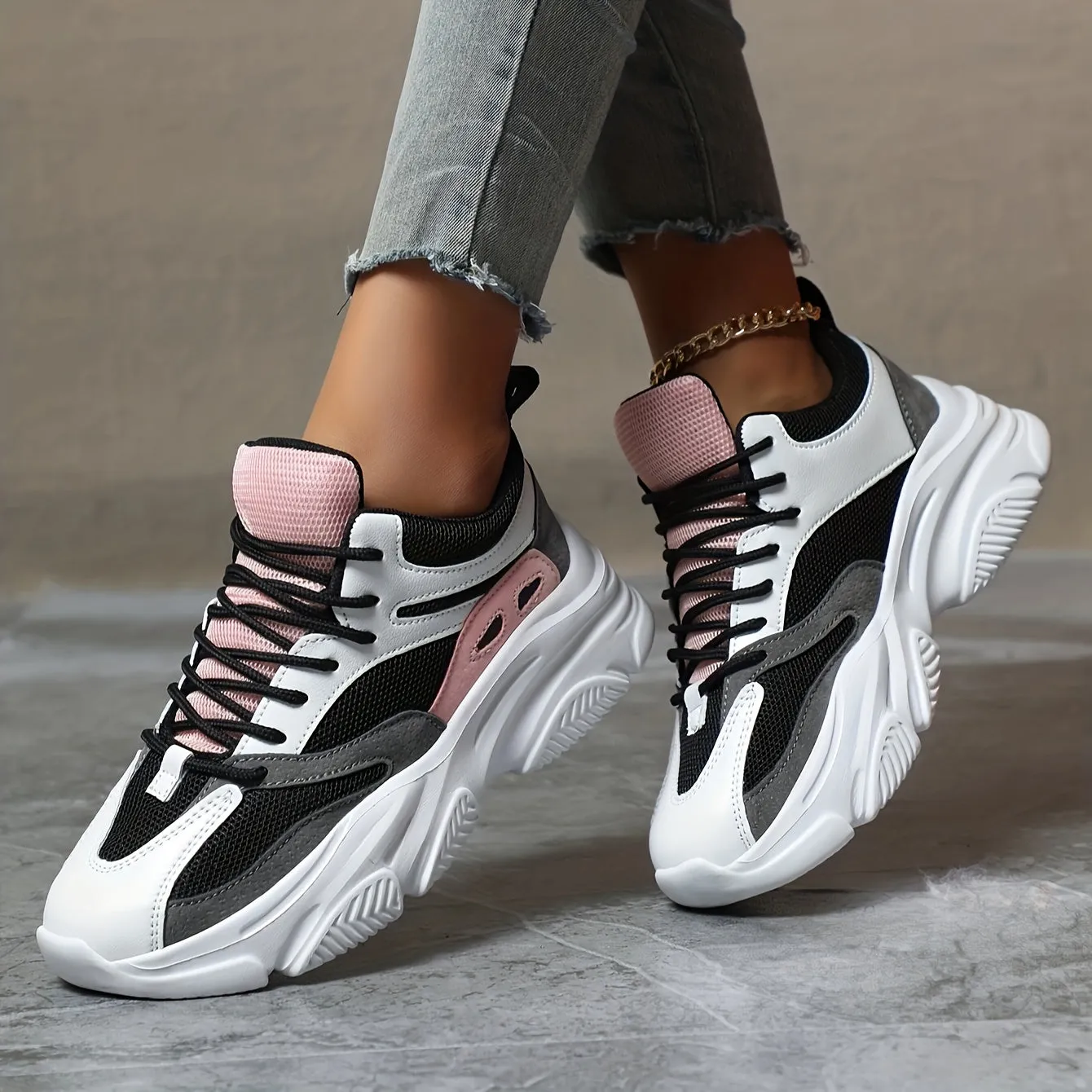 Stylische dicke Sohle mit Stoßdämpfung, Chunky-Sneaker für Damen | Perfekt für den Alltag