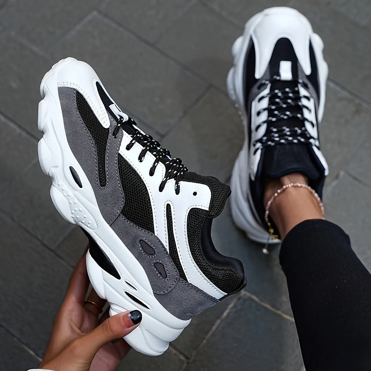 Stylische dicke Sohle mit Stoßdämpfung, Chunky-Sneaker für Damen | Perfekt für den Alltag