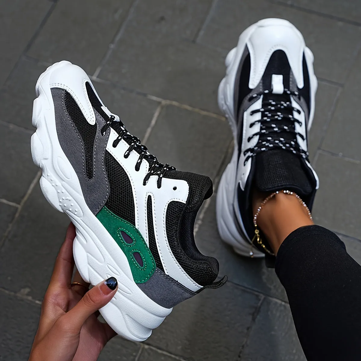 Stylische dicke Sohle mit Stoßdämpfung, Chunky-Sneaker für Damen | Perfekt für den Alltag