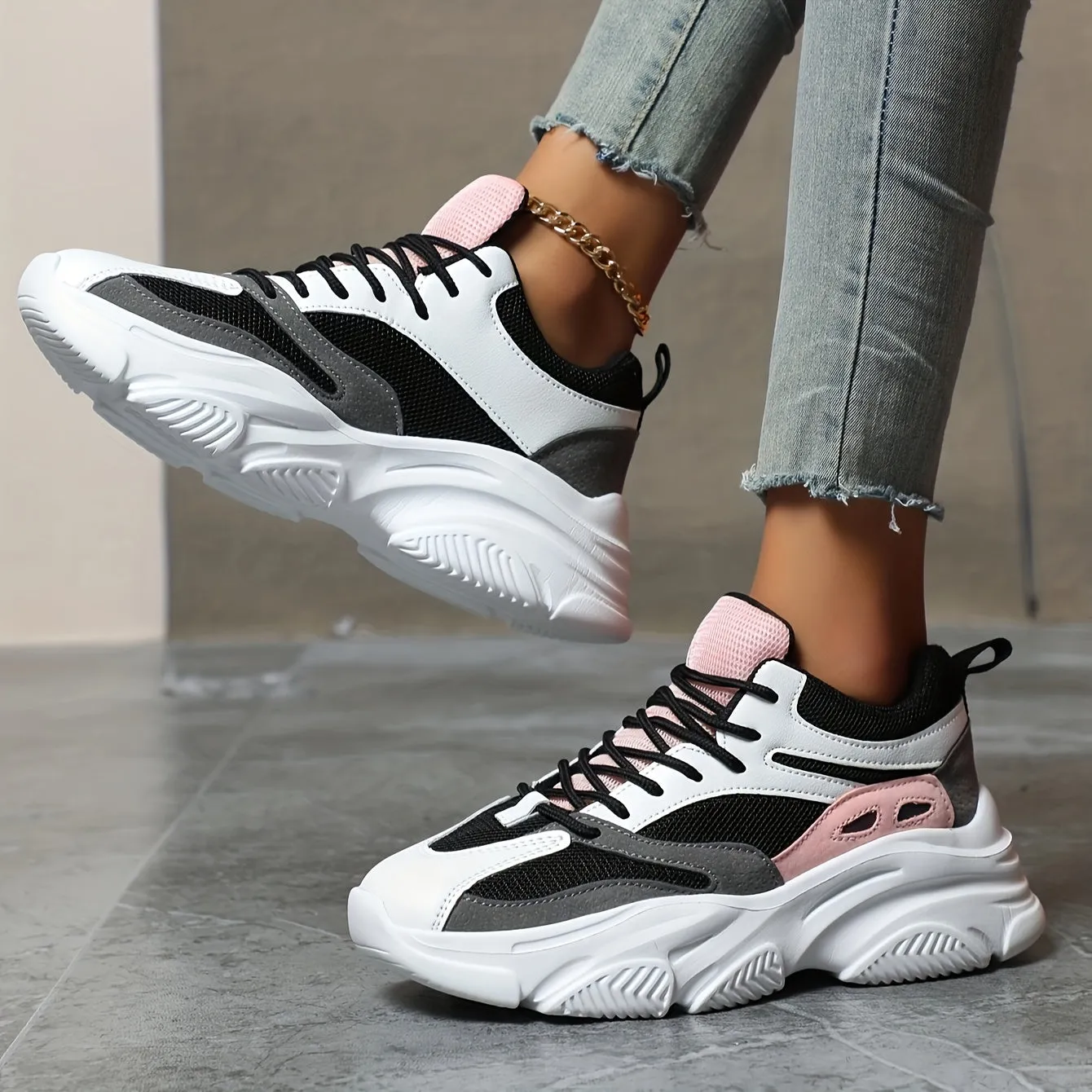 Stylische dicke Sohle mit Stoßdämpfung, Chunky-Sneaker für Damen | Perfekt für den Alltag
