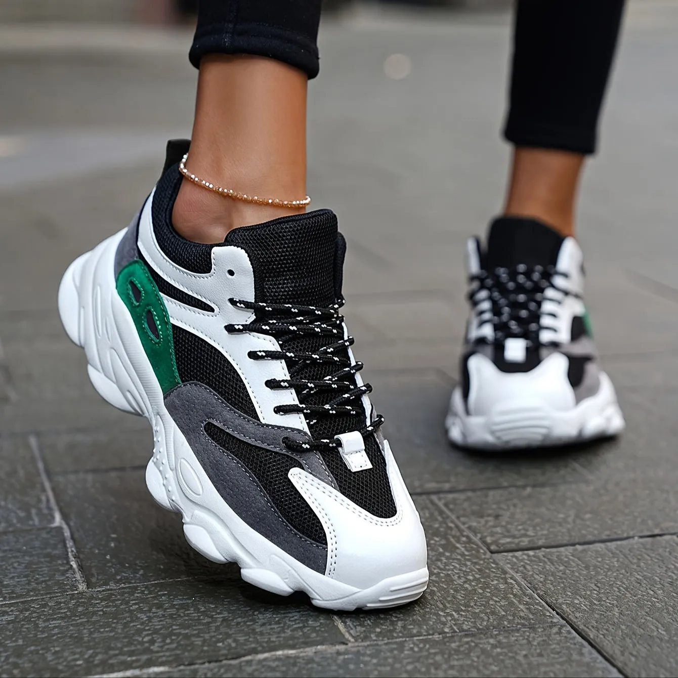 Stylische dicke Sohle mit Stoßdämpfung, Chunky-Sneaker für Damen | Perfekt für den Alltag