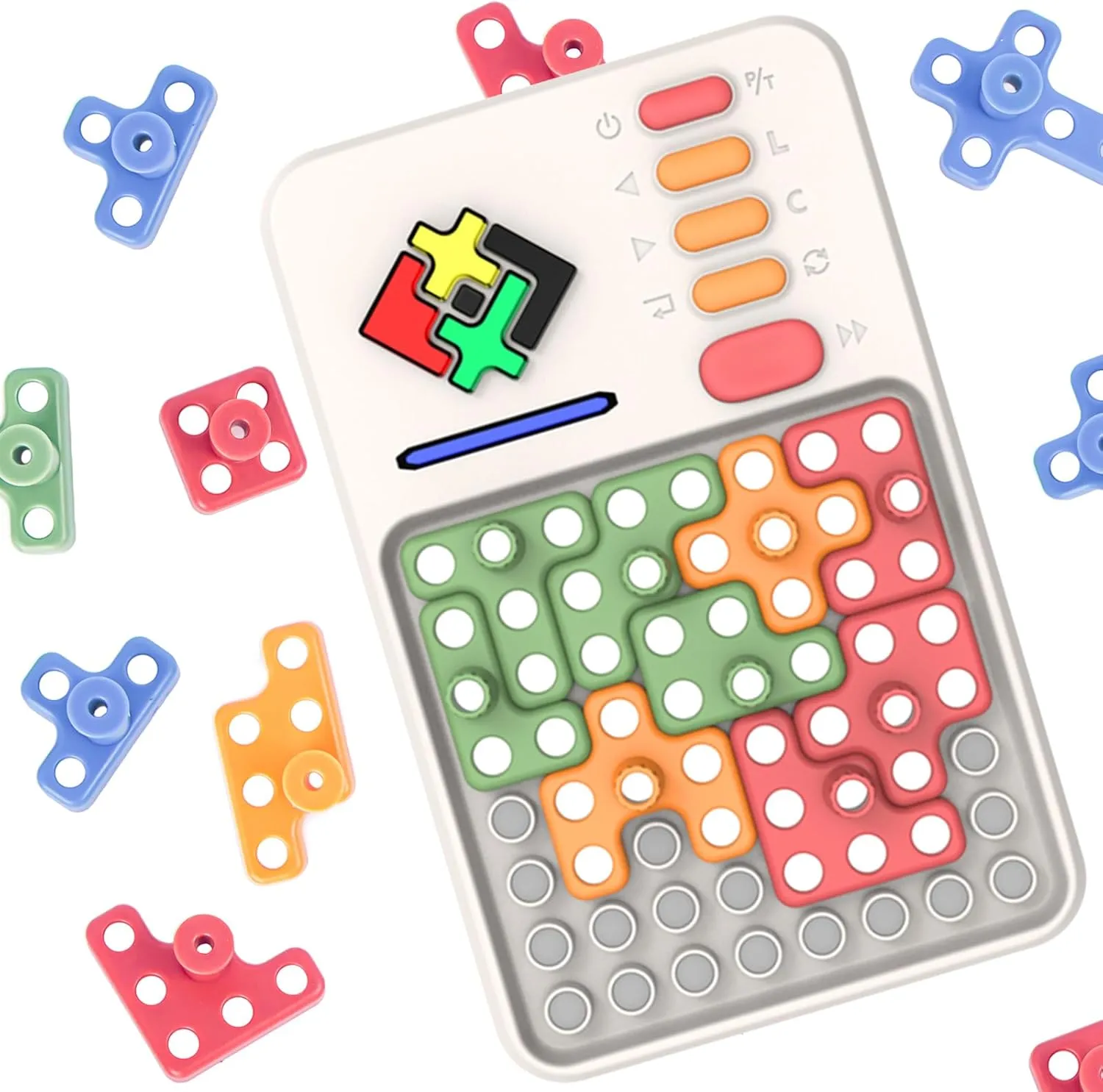 Super Blocks Pattern Matching Puzzle Games, 1000  Challenges Brain Teaser Toys, Travel Games for Road Trips,Birthday Gifts for Boys Girls, Shape Pattern Blocks Tangram Geometry (White)