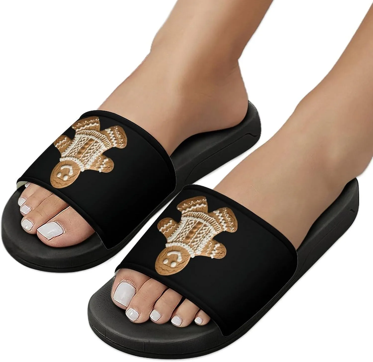 Sweater Pattern Gingerbread Biscuit House Sandals Non Slip Slippers Quick Drying Bathroom Shower Shoes for Women Men
