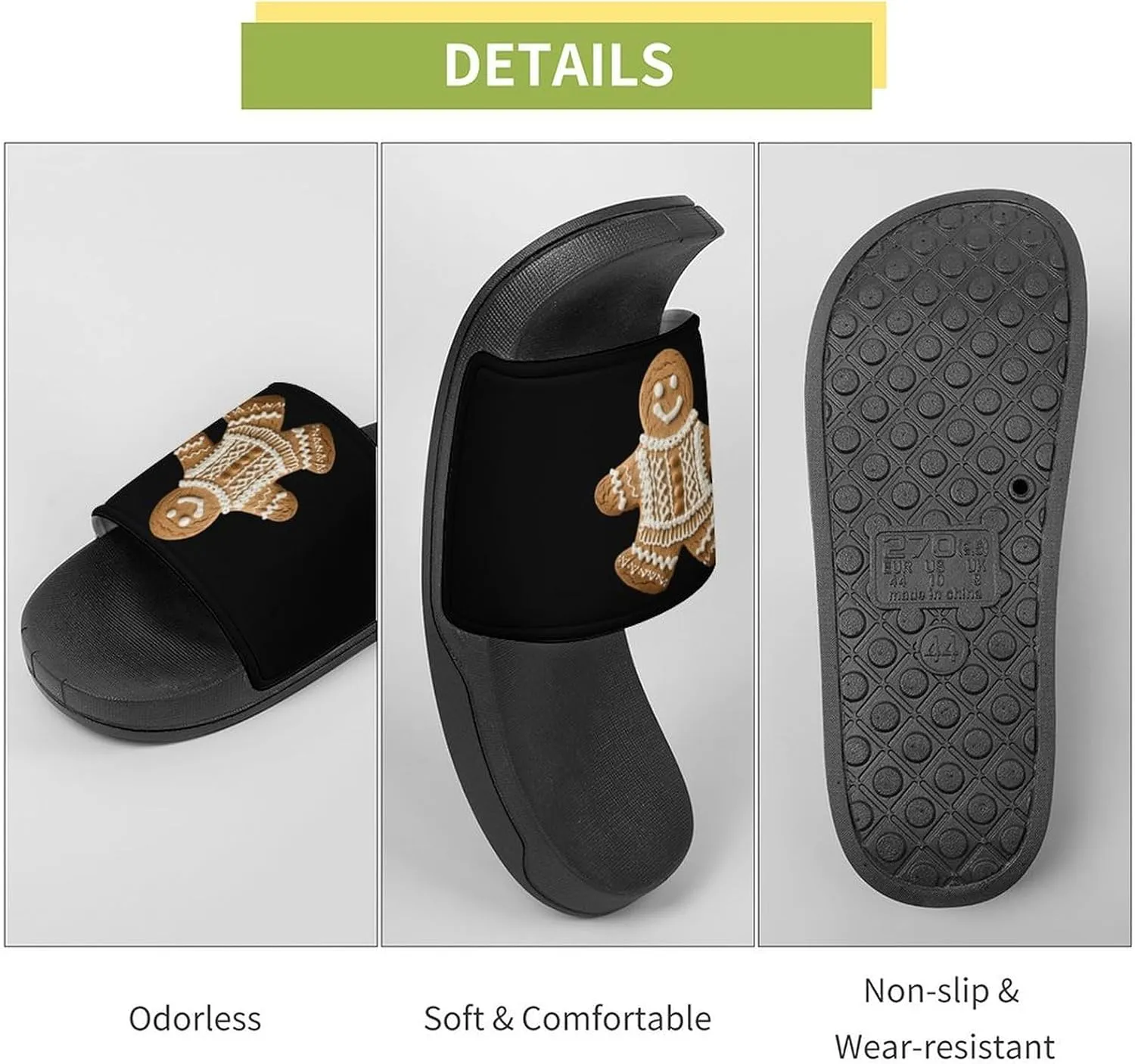 Sweater Pattern Gingerbread Biscuit House Sandals Non Slip Slippers Quick Drying Bathroom Shower Shoes for Women Men