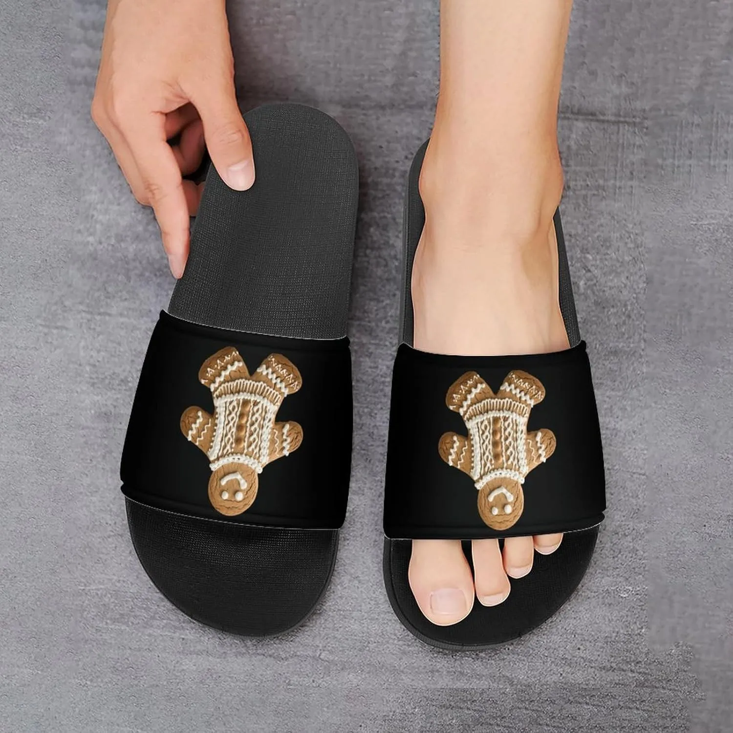 Sweater Pattern Gingerbread Biscuit House Sandals Non Slip Slippers Quick Drying Bathroom Shower Shoes for Women Men