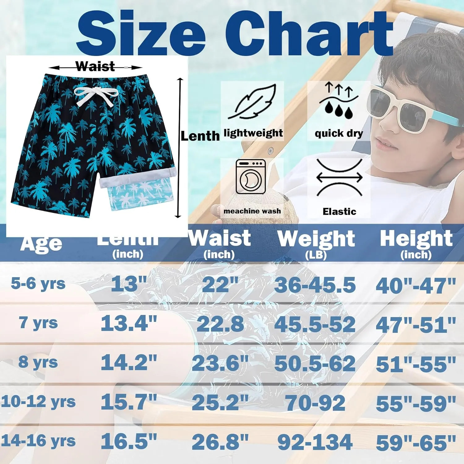 swimsobo Boys Swim Trunks for 5-16 Years Compression Liner Swimsuit Shorts Swimwear Boxer Bathing Suit