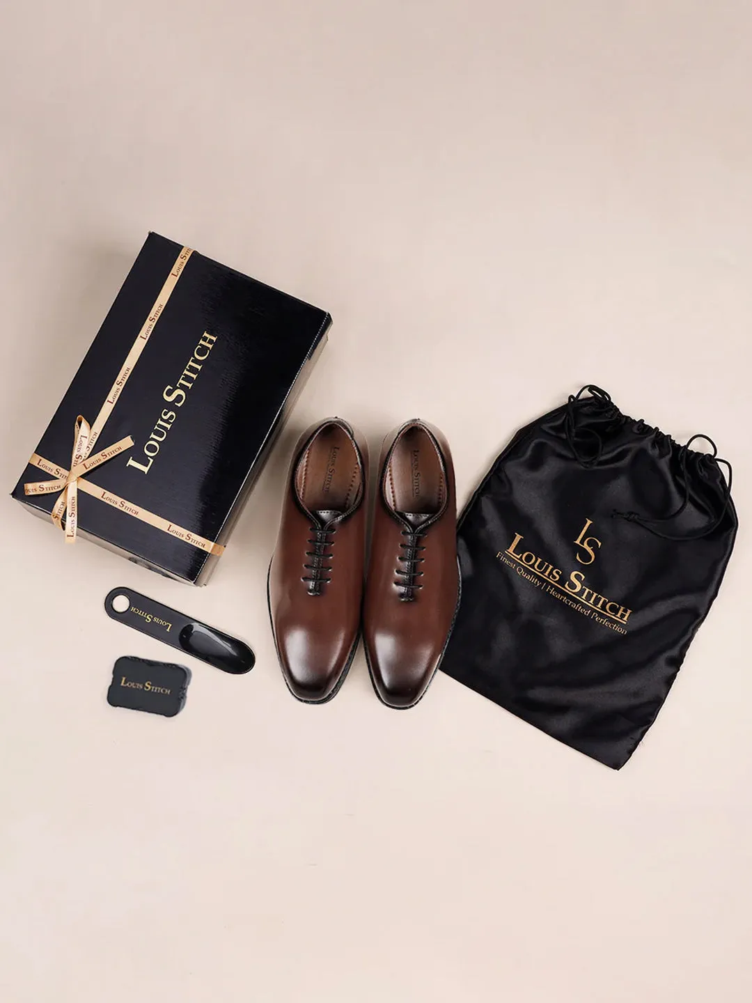 Tan Handcrafted Lace-Up Wholecut Derby Shoe
