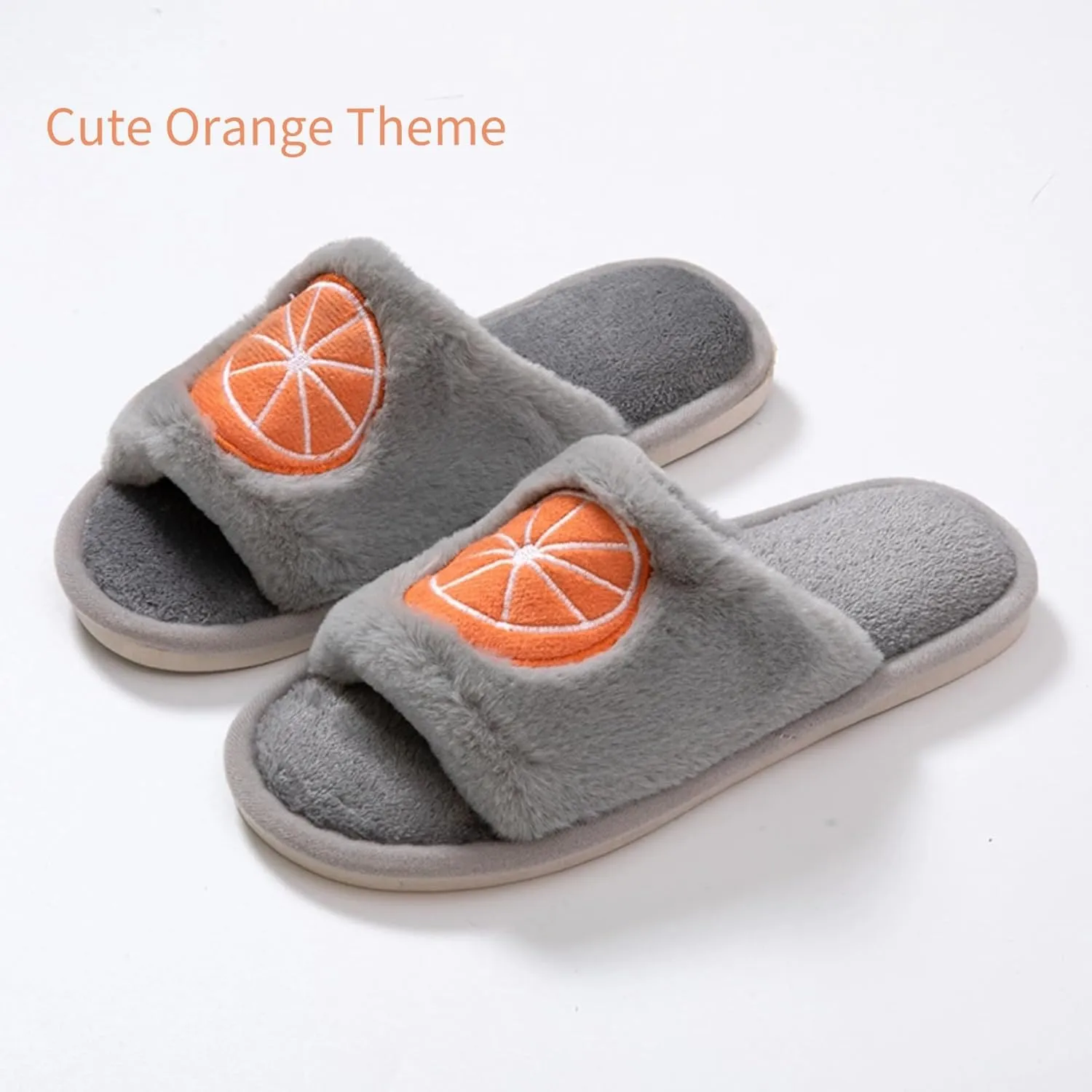 Tangerine House Slippers for Women Men Indoor Soft Plush Comfy Warm Couple Home Slippers Cute Orange Shaped Winter Cozy Cotton Slippers Slides Slip On Fuzzy Bedroom Slippers