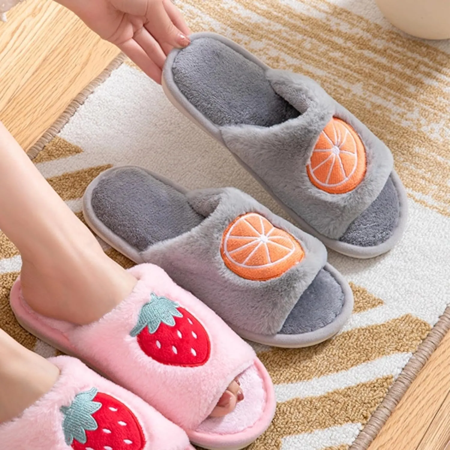 Tangerine House Slippers for Women Men Indoor Soft Plush Comfy Warm Couple Home Slippers Cute Orange Shaped Winter Cozy Cotton Slippers Slides Slip On Fuzzy Bedroom Slippers