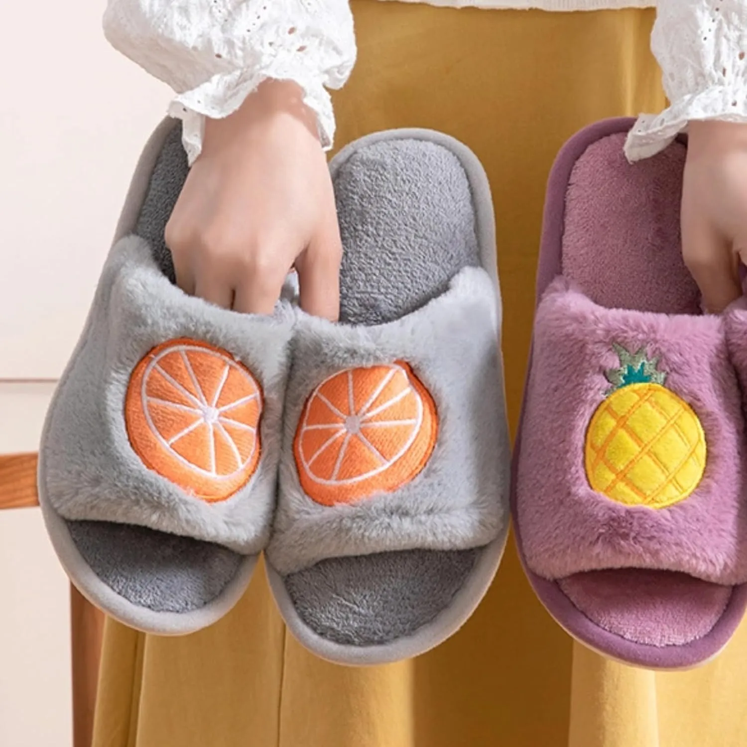 Tangerine House Slippers for Women Men Indoor Soft Plush Comfy Warm Couple Home Slippers Cute Orange Shaped Winter Cozy Cotton Slippers Slides Slip On Fuzzy Bedroom Slippers