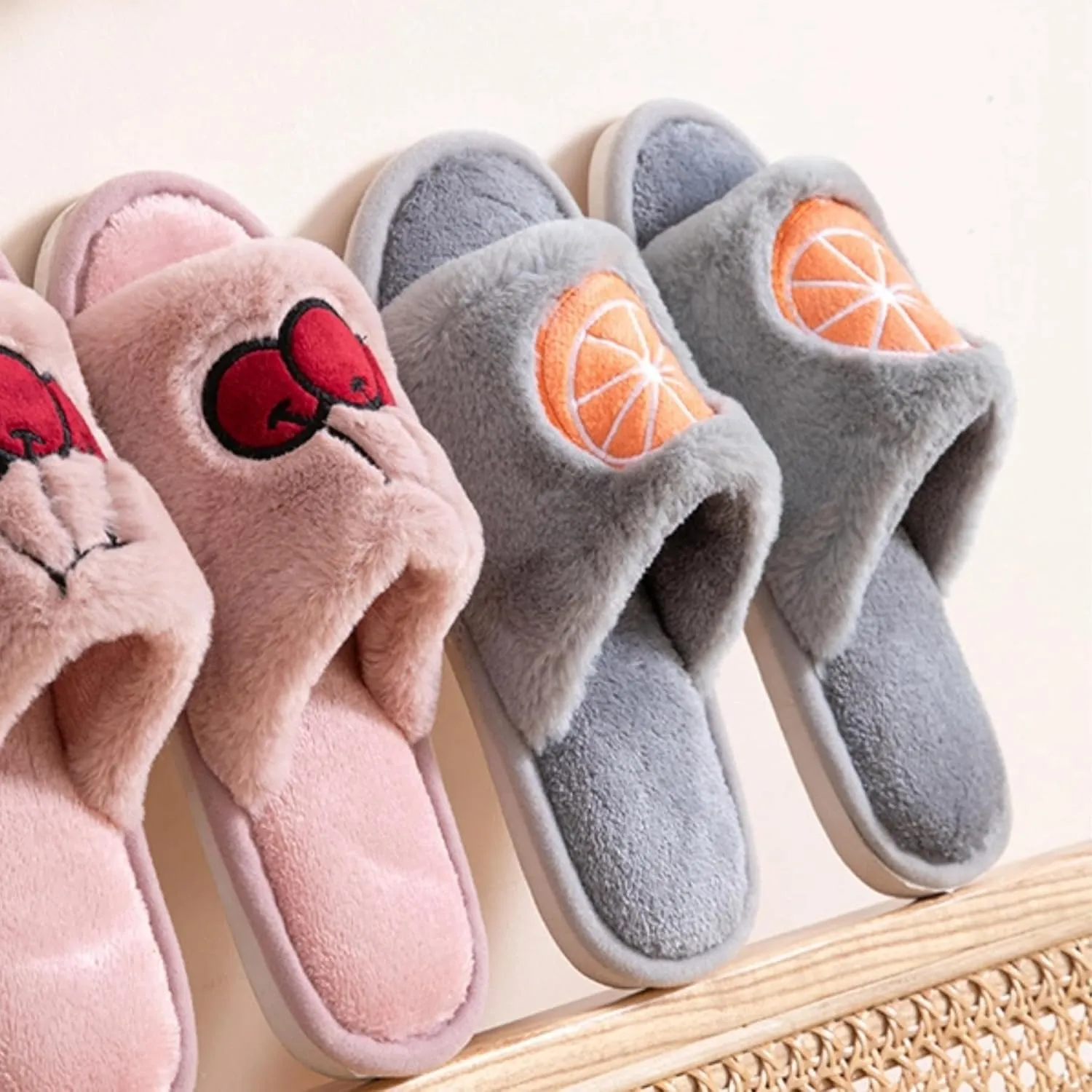 Tangerine House Slippers for Women Men Indoor Soft Plush Comfy Warm Couple Home Slippers Cute Orange Shaped Winter Cozy Cotton Slippers Slides Slip On Fuzzy Bedroom Slippers