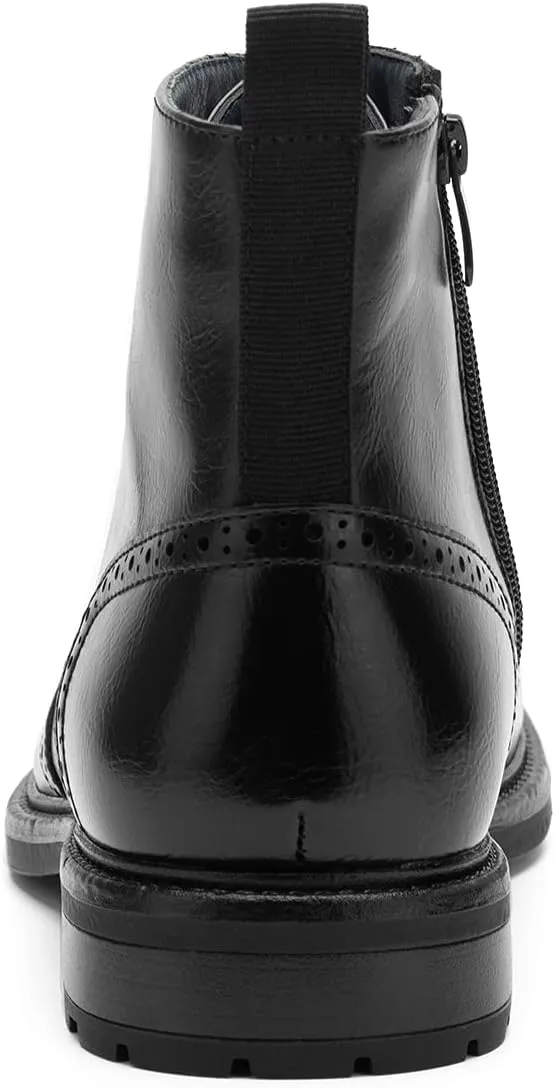 Temeshu Men's Wingtip Ankle Boot Side Zip Motorcycle Oxford Boots (with shoelaces) HH07