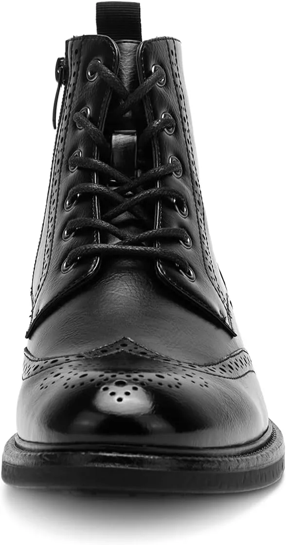 Temeshu Men's Wingtip Ankle Boot Side Zip Motorcycle Oxford Boots (with shoelaces) HH07