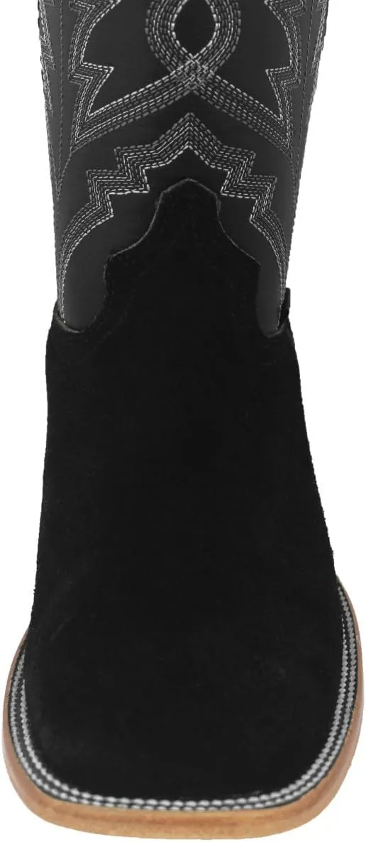 Texas Legacy Mens Black Western Dress Cowboy Boots Classic Suede Leather Square Toe