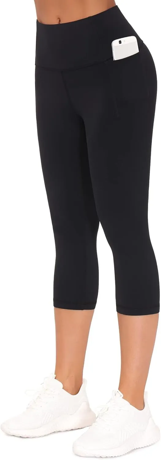 THE GYM PEOPLE Tummy Control Workout Capris Leggings with Pockets High Waist Athletic Yoga Pants for Women Running Hiking