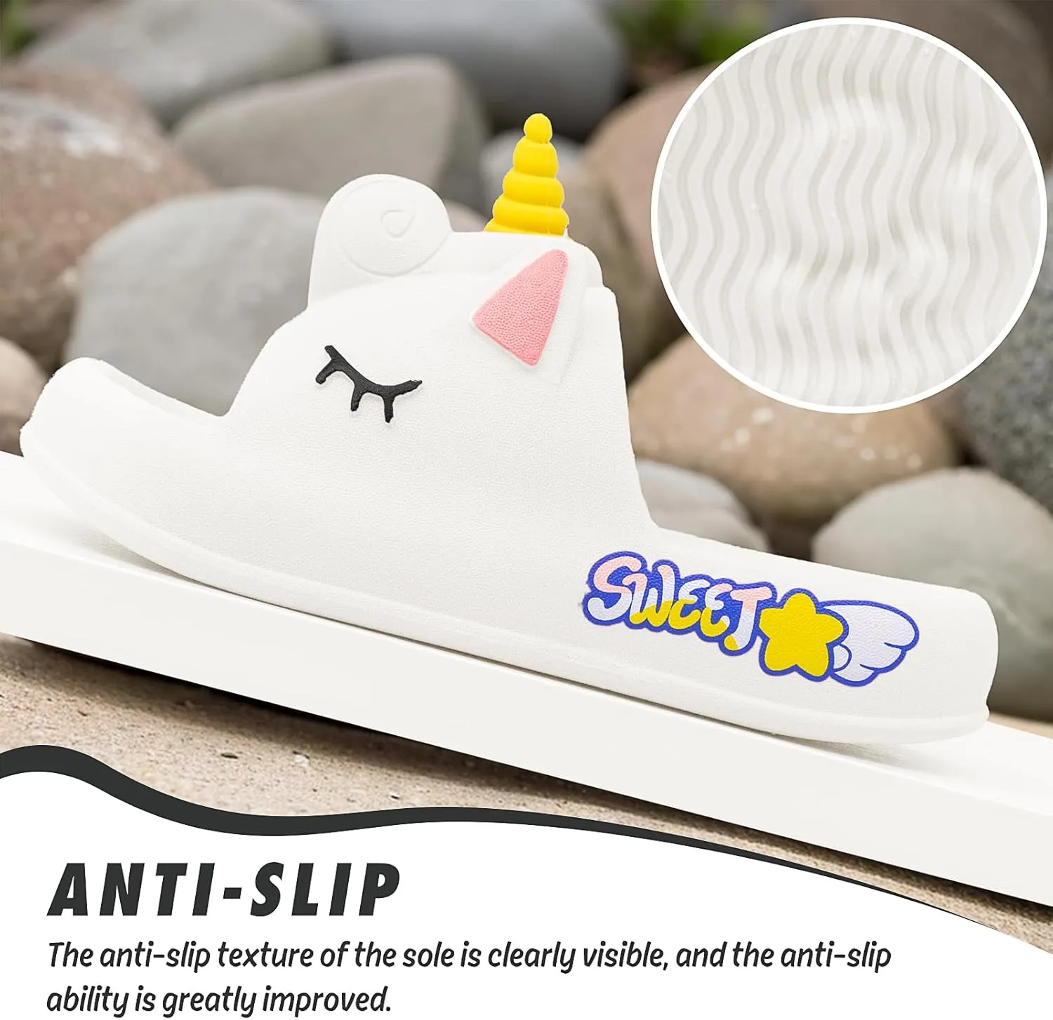 Toddler Little Kids Slide Sandals Comfy Non-slip Unicorn Summer Beach Pool Water Shoes Thick Sole Boys Girls Shower Slippers