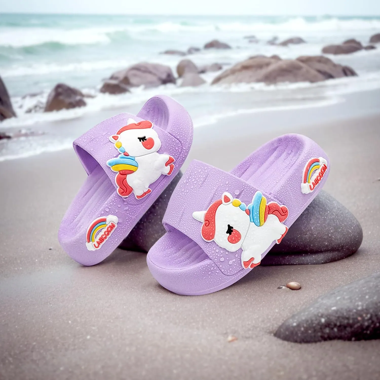 Toddler Little Kids Slide Sandals Comfy Non-slip Unicorn Summer Beach Pool Water Shoes Thick Sole Boys Girls Shower Slippers