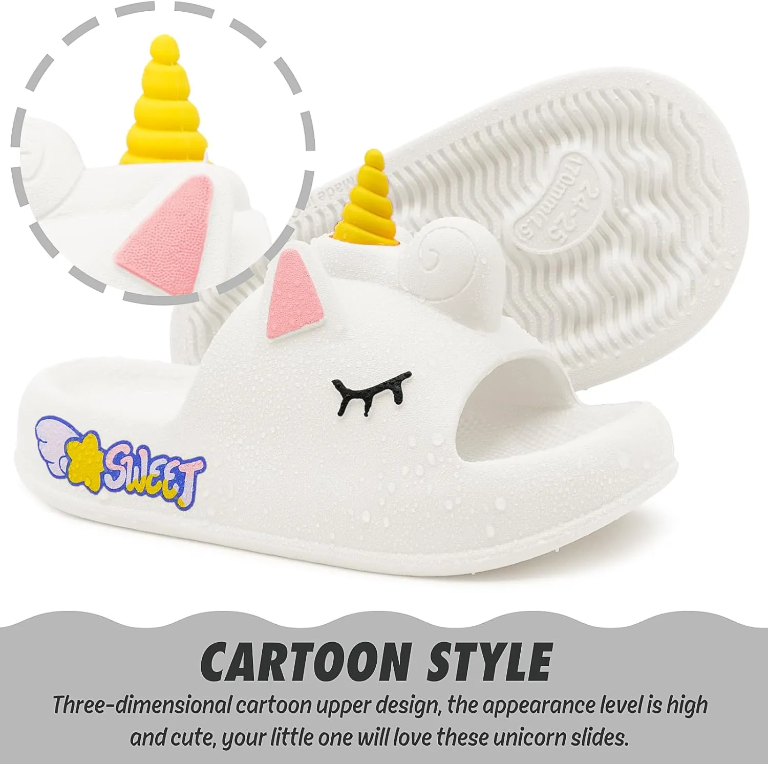 Toddler Little Kids Slide Sandals Comfy Non-slip Unicorn Summer Beach Pool Water Shoes Thick Sole Boys Girls Shower Slippers