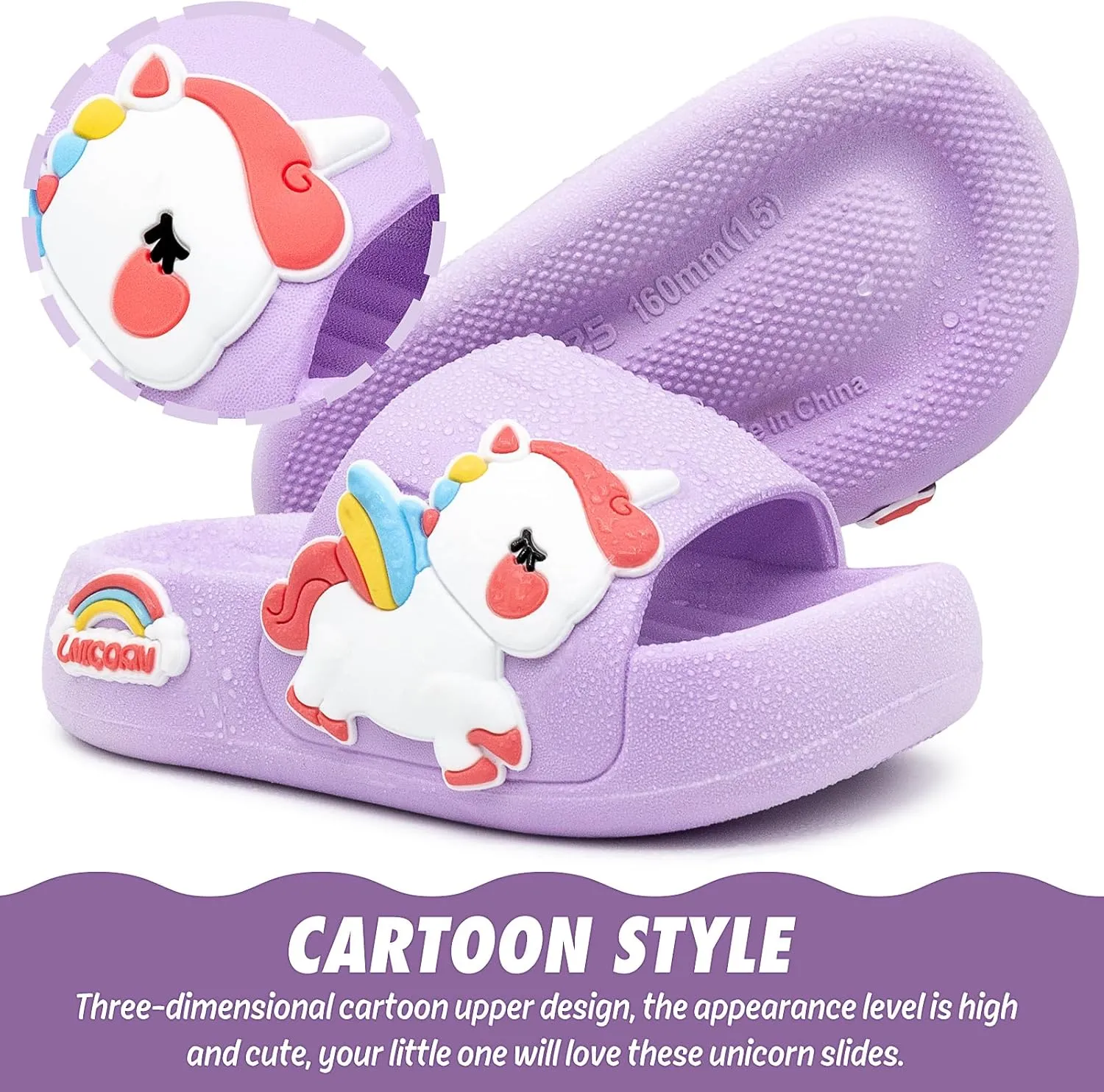 Toddler Little Kids Slide Sandals Comfy Non-slip Unicorn Summer Beach Pool Water Shoes Thick Sole Boys Girls Shower Slippers
