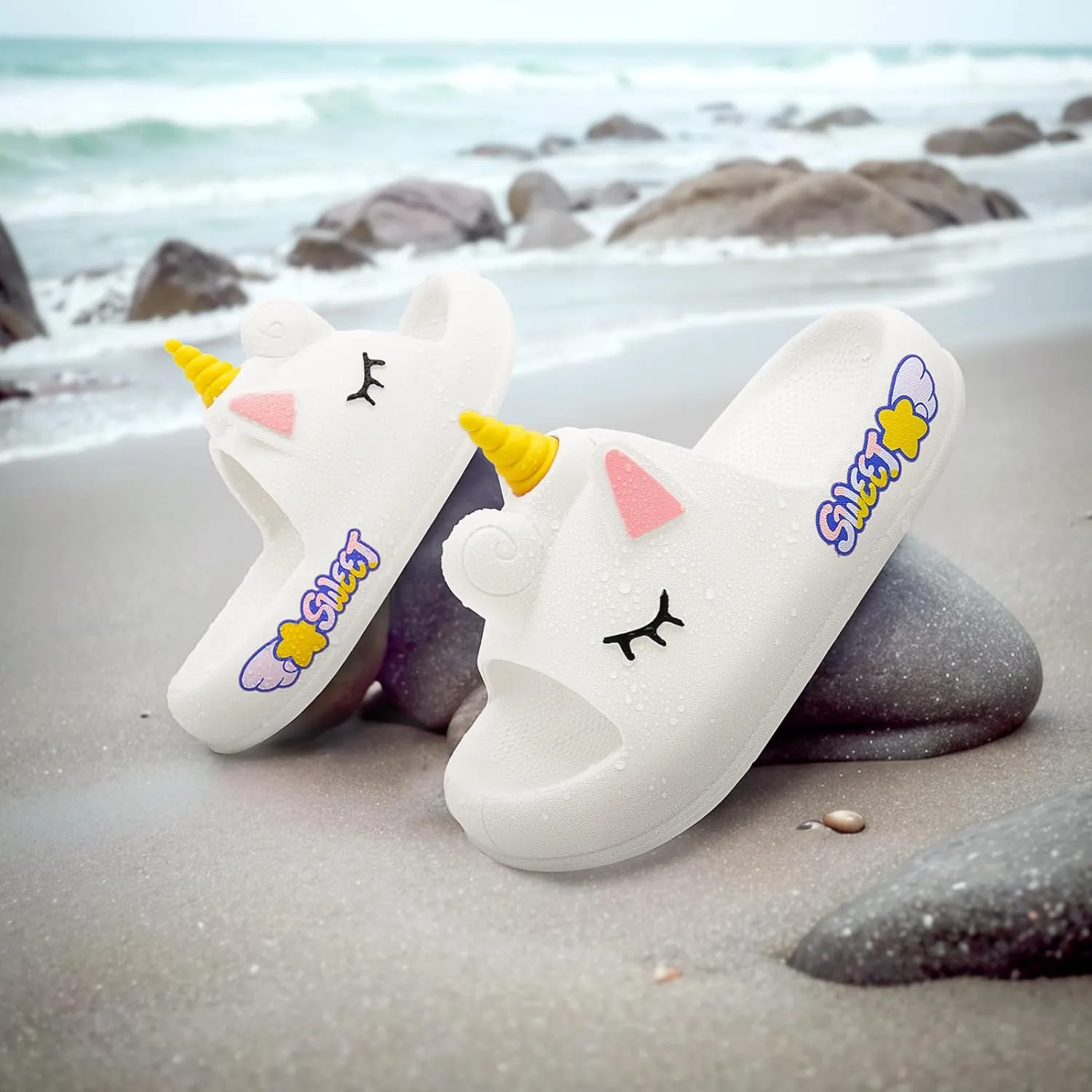 Toddler Little Kids Slide Sandals Comfy Non-slip Unicorn Summer Beach Pool Water Shoes Thick Sole Boys Girls Shower Slippers
