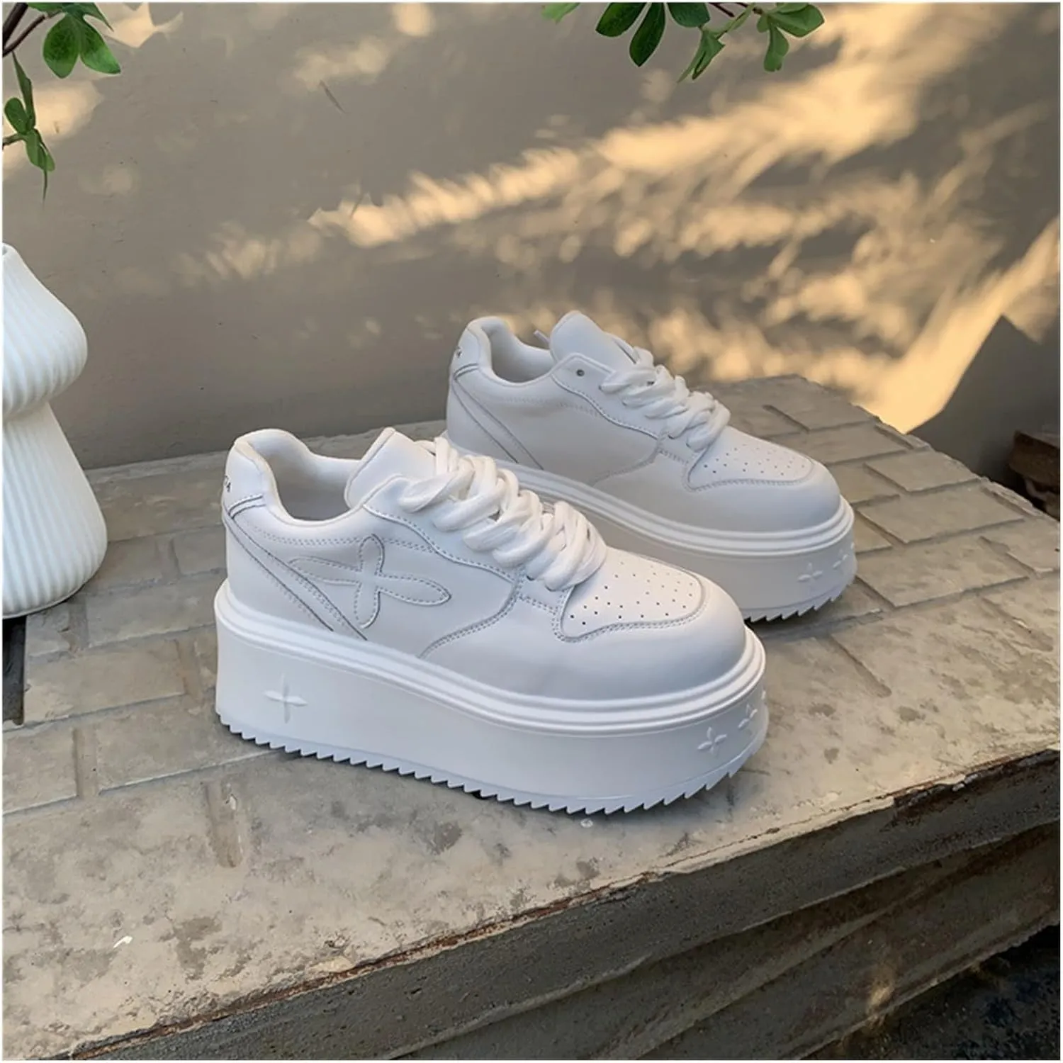 TOSOFT Women's Fashion White Trainers Sneakers Comfort 6CM Heels Height Increasing Platform Sneakers Chunky Sports Shoes