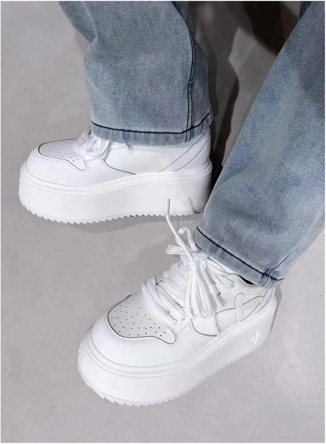 TOSOFT Women's Fashion White Trainers Sneakers Comfort 6CM Heels Height Increasing Platform Sneakers Chunky Sports Shoes