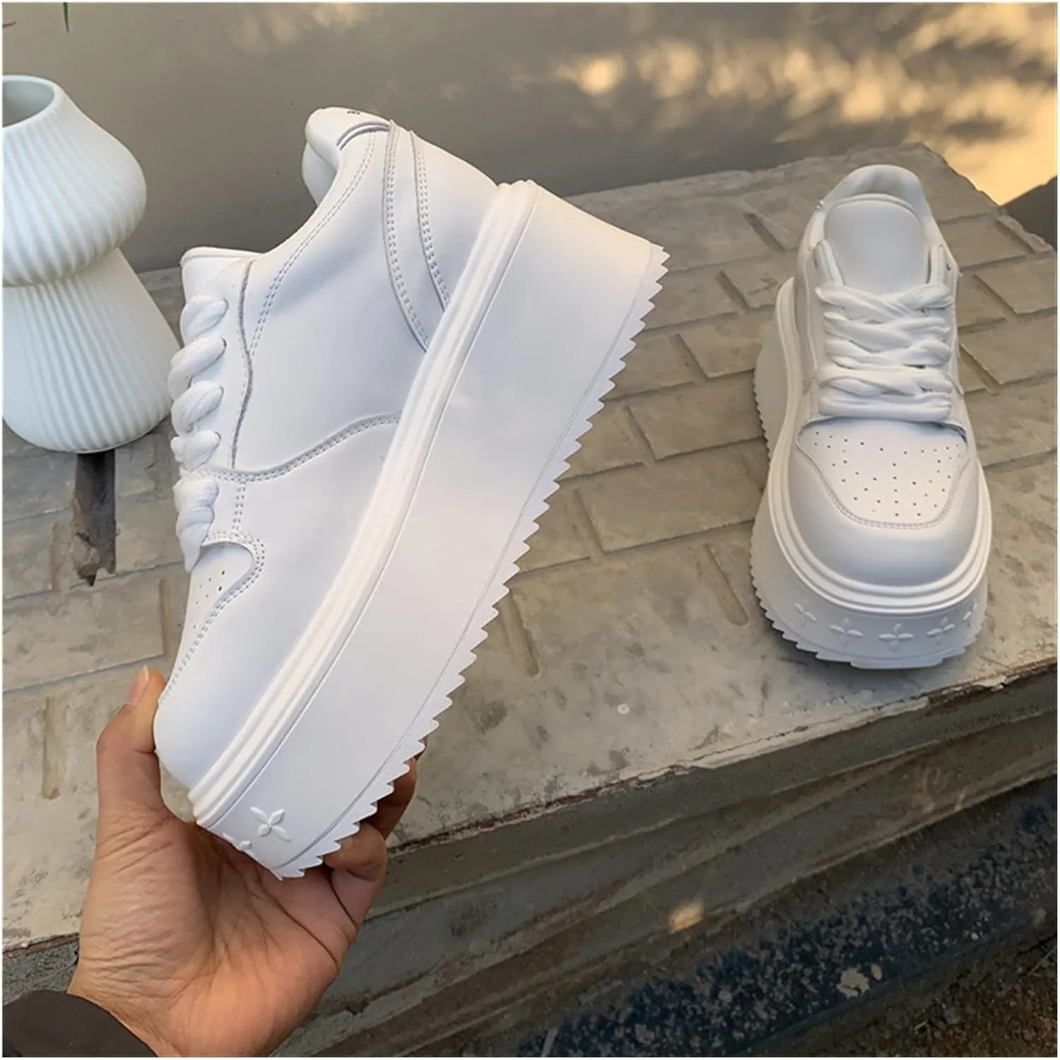 TOSOFT Women's Fashion White Trainers Sneakers Comfort 6CM Heels Height Increasing Platform Sneakers Chunky Sports Shoes