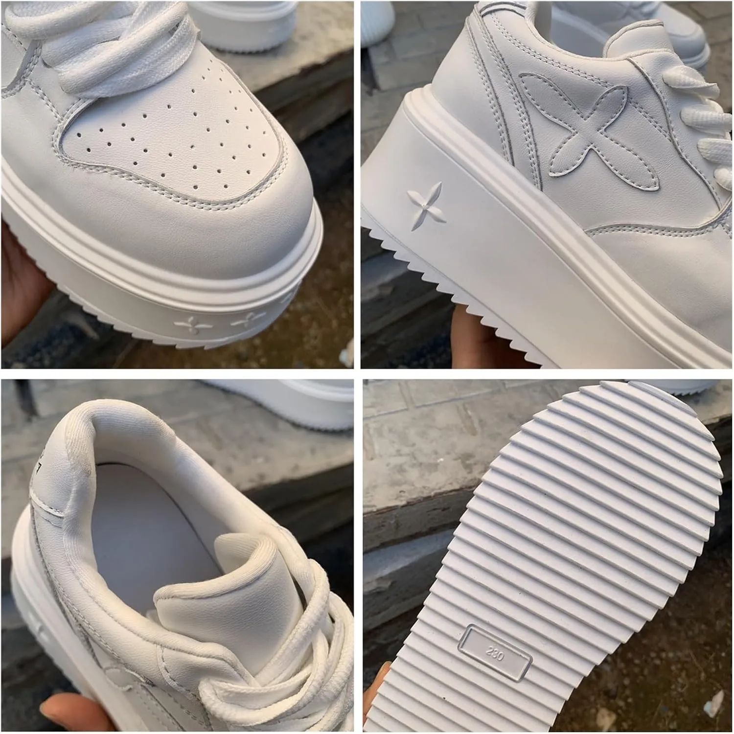 TOSOFT Women's Fashion White Trainers Sneakers Comfort 6CM Heels Height Increasing Platform Sneakers Chunky Sports Shoes