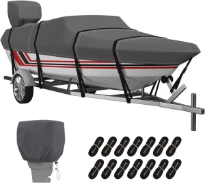 Trailerable Boat Cover, 600D Solution-Dyed Bass Boat Cover, 12-14 ft Heavy Duty 100% Waterproof Boat Covers Fits V-Hull Runabout Fishing Ski Pro-Style Bass Boats, Beam Width up to 68"