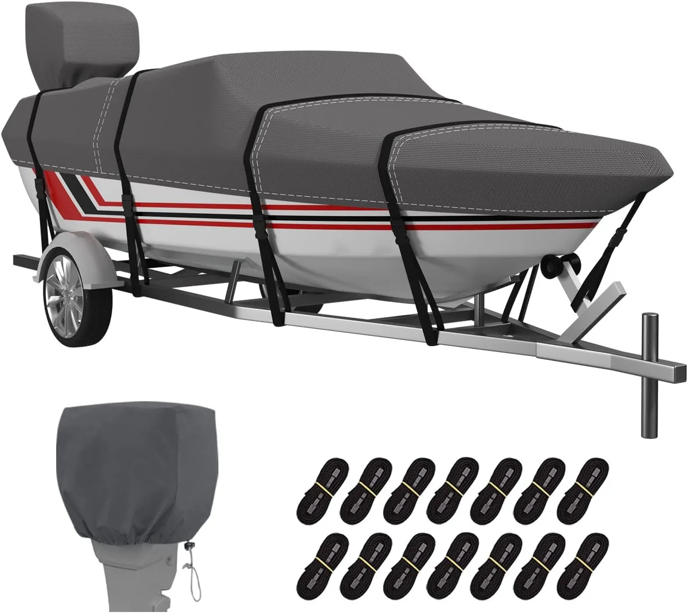 Trailerable Boat Cover, 600D Solution-Dyed Bass Boat Cover, 12-14 ft Heavy Duty 100% Waterproof Boat Covers Fits V-Hull Runabout Fishing Ski Pro-Style Bass Boats, Beam Width up to 68"