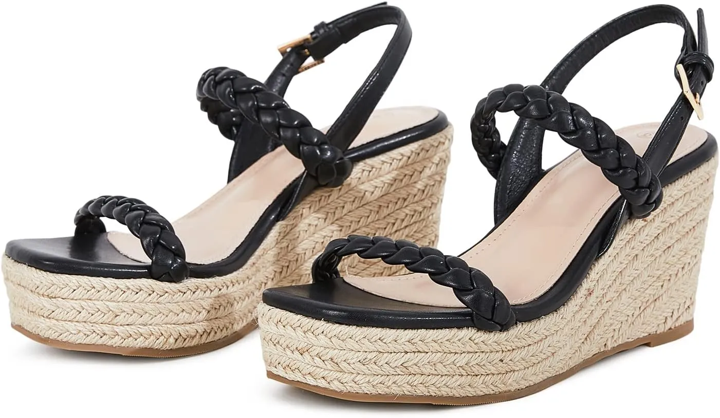 Trish Lucia Womens Espadrille Wedge Sandals Platform Braided Open Toe High Heel Ankle Strap Buckle Summer Causal Dress Shoes
