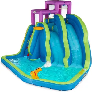 Twin Falls 7-in-1 Inflatable Water Park for Kids with Blower, Includes Two Blow Up Water Slides, Climbing Wall, Splash Pool, Water Cannon and More for Outdoor Backyard Fun - Inflatable Water Slide