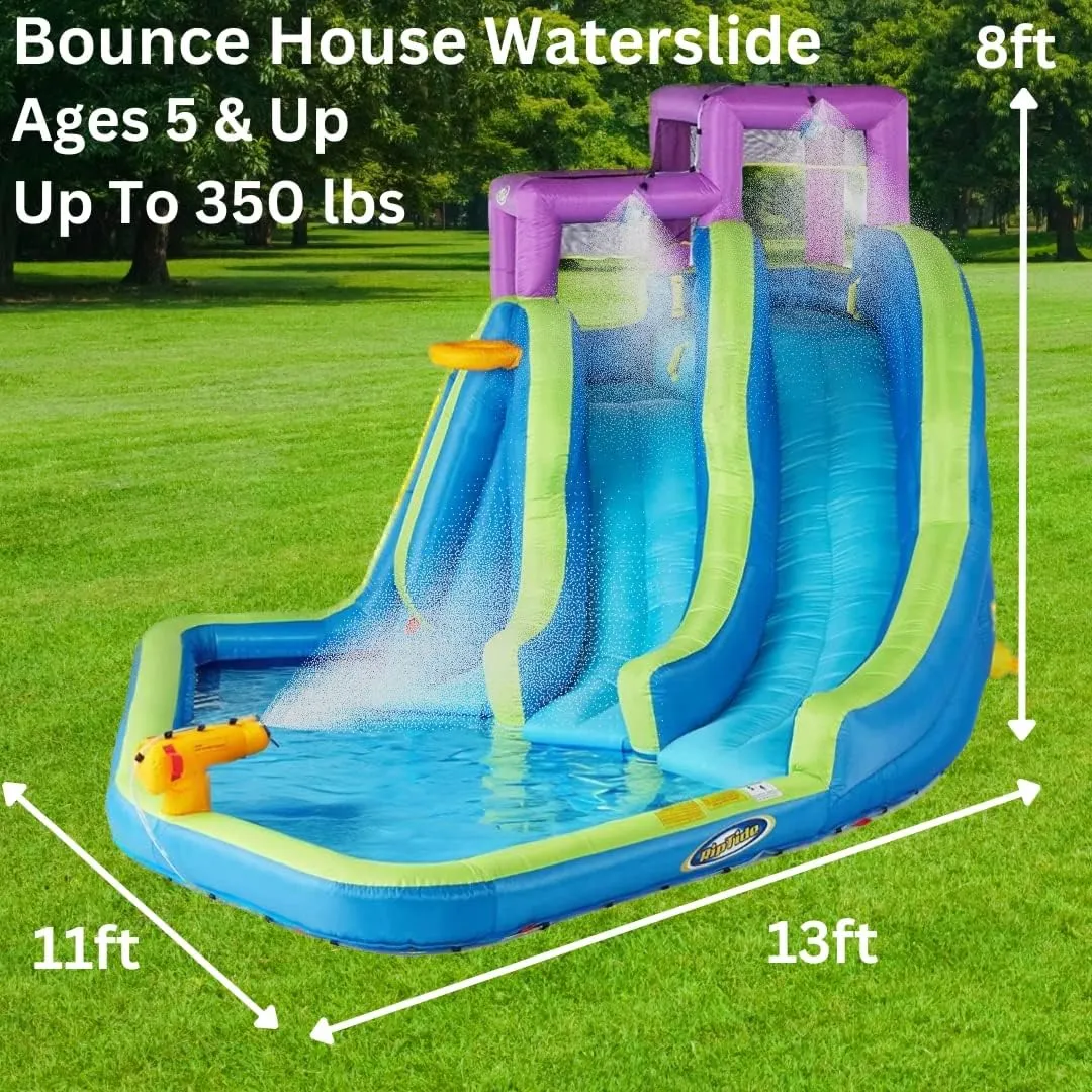 Twin Falls 7-in-1 Inflatable Water Park for Kids with Blower, Includes Two Blow Up Water Slides, Climbing Wall, Splash Pool, Water Cannon and More for Outdoor Backyard Fun - Inflatable Water Slide