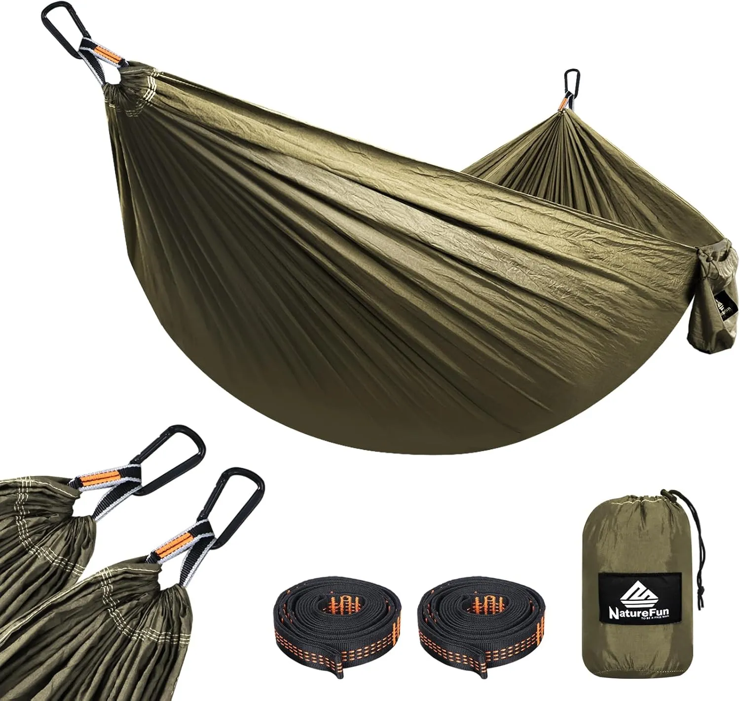 Ultra-Light Travel Camping Hammock | 300kg Load Capacity,(275 x 140 cm) Breathable,Quick-Drying Parachute Nylon | 2 x Premium Carabiners,2 x Nylon Slings Included | Outdoor Indoor Garden