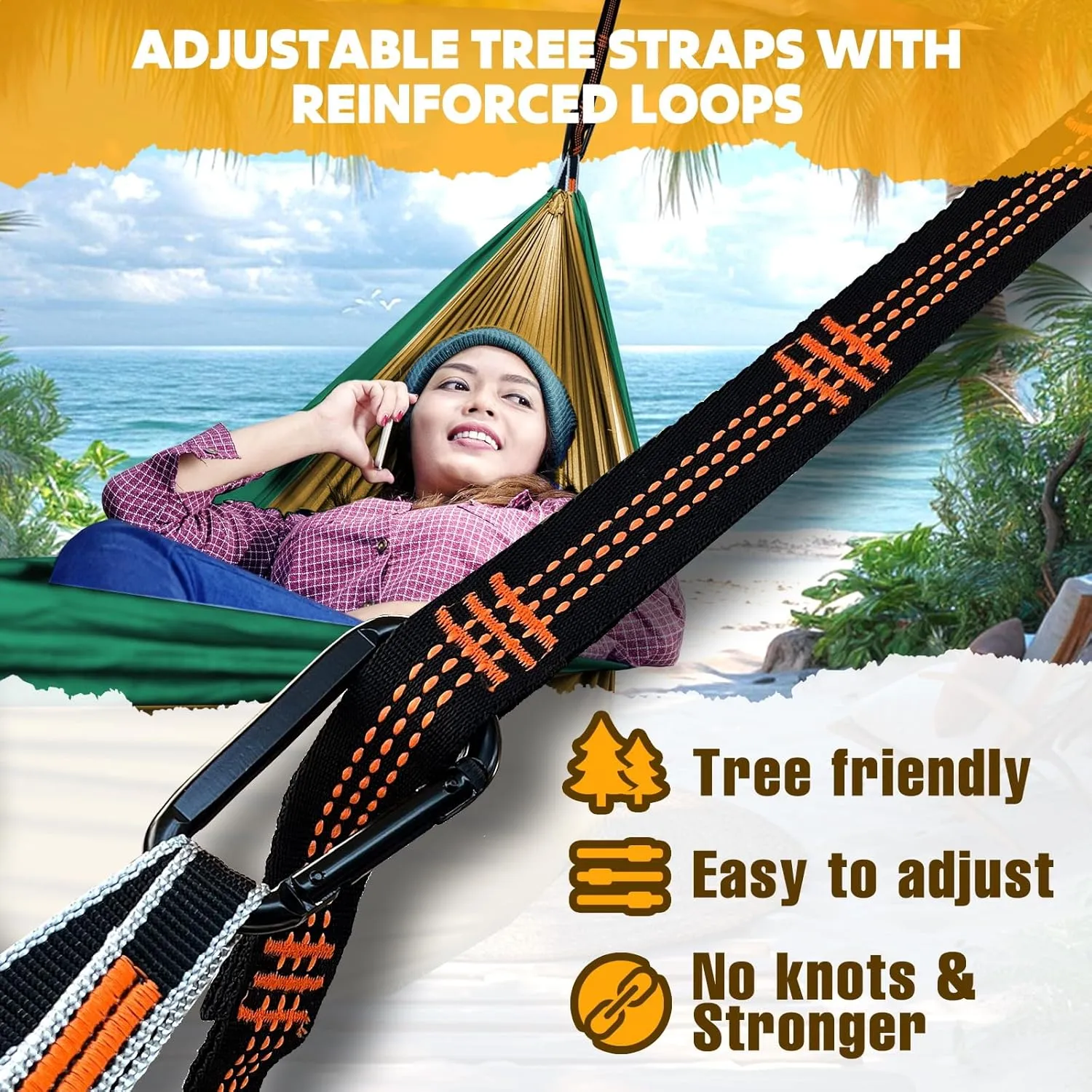 Ultra-Light Travel Camping Hammock | 300kg Load Capacity,(275 x 140 cm) Breathable,Quick-Drying Parachute Nylon | 2 x Premium Carabiners,2 x Nylon Slings Included | Outdoor Indoor Garden