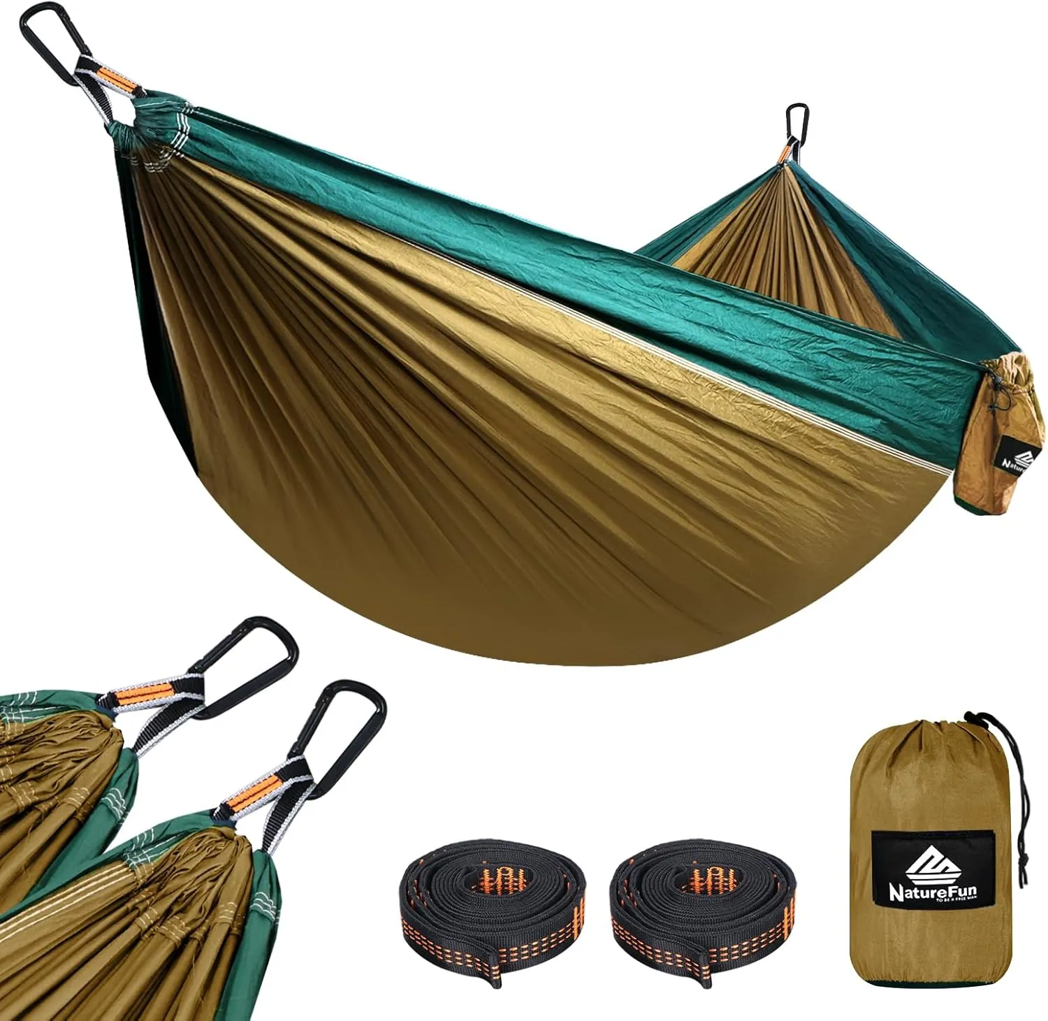 Ultra-Light Travel Camping Hammock | 300kg Load Capacity,(275 x 140 cm) Breathable,Quick-Drying Parachute Nylon | 2 x Premium Carabiners,2 x Nylon Slings Included | Outdoor Indoor Garden