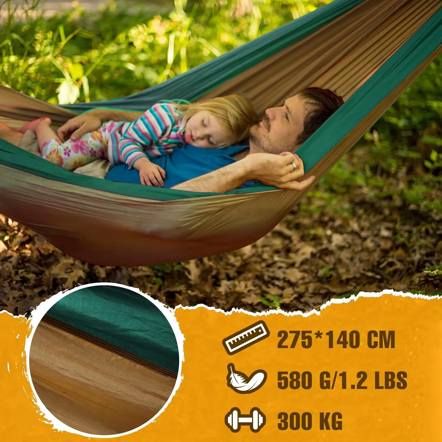 Ultra-Light Travel Camping Hammock | 300kg Load Capacity,(275 x 140 cm) Breathable,Quick-Drying Parachute Nylon | 2 x Premium Carabiners,2 x Nylon Slings Included | Outdoor Indoor Garden
