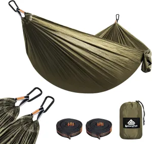 Ultra-Light Travel Camping Hammock | 300kg Load Capacity,(275 x 140 cm) Breathable,Quick-Drying Parachute Nylon | 2 x Premium Carabiners,2 x Nylon Slings Included | Outdoor Indoor Garden