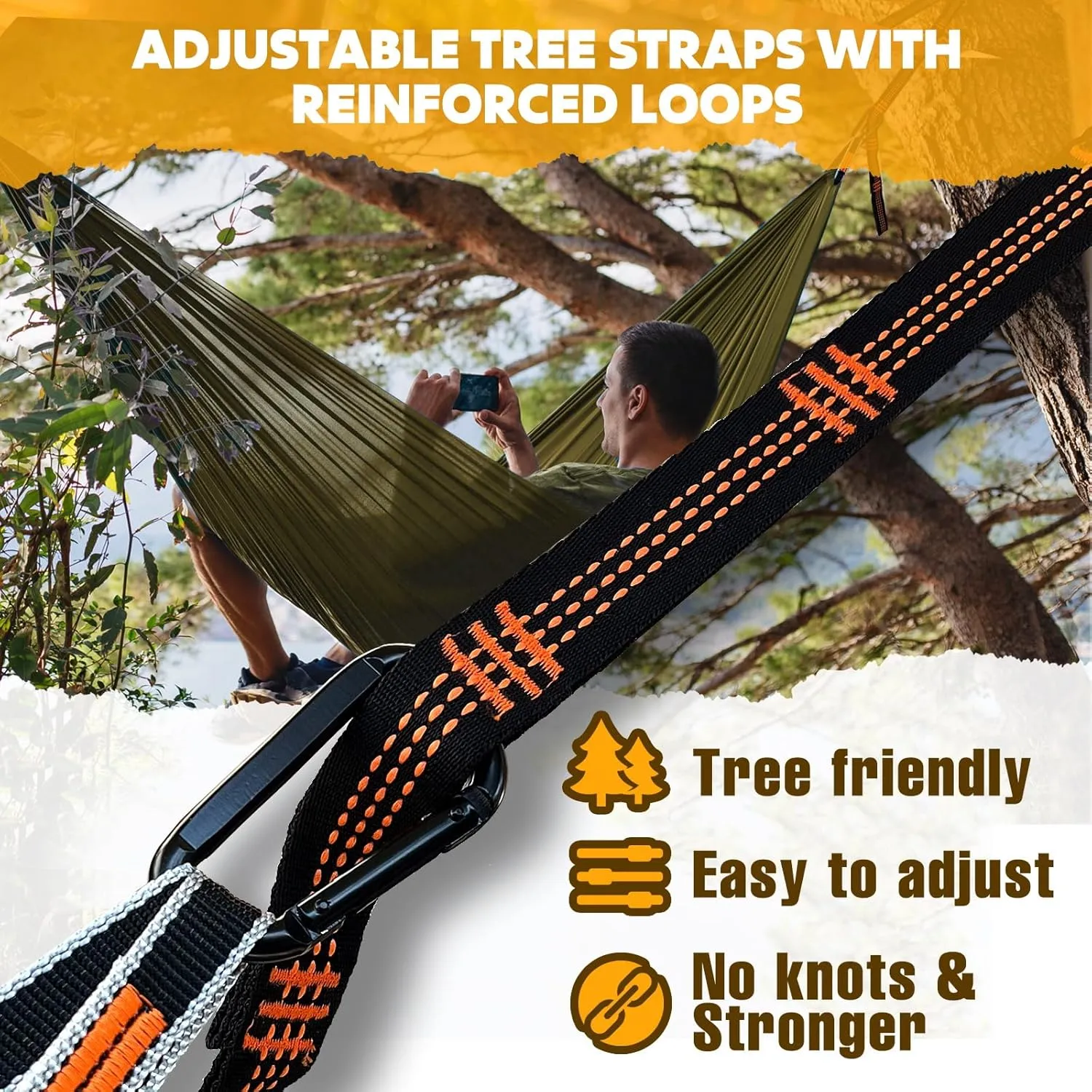 Ultra-Light Travel Camping Hammock | 300kg Load Capacity,(275 x 140 cm) Breathable,Quick-Drying Parachute Nylon | 2 x Premium Carabiners,2 x Nylon Slings Included | Outdoor Indoor Garden