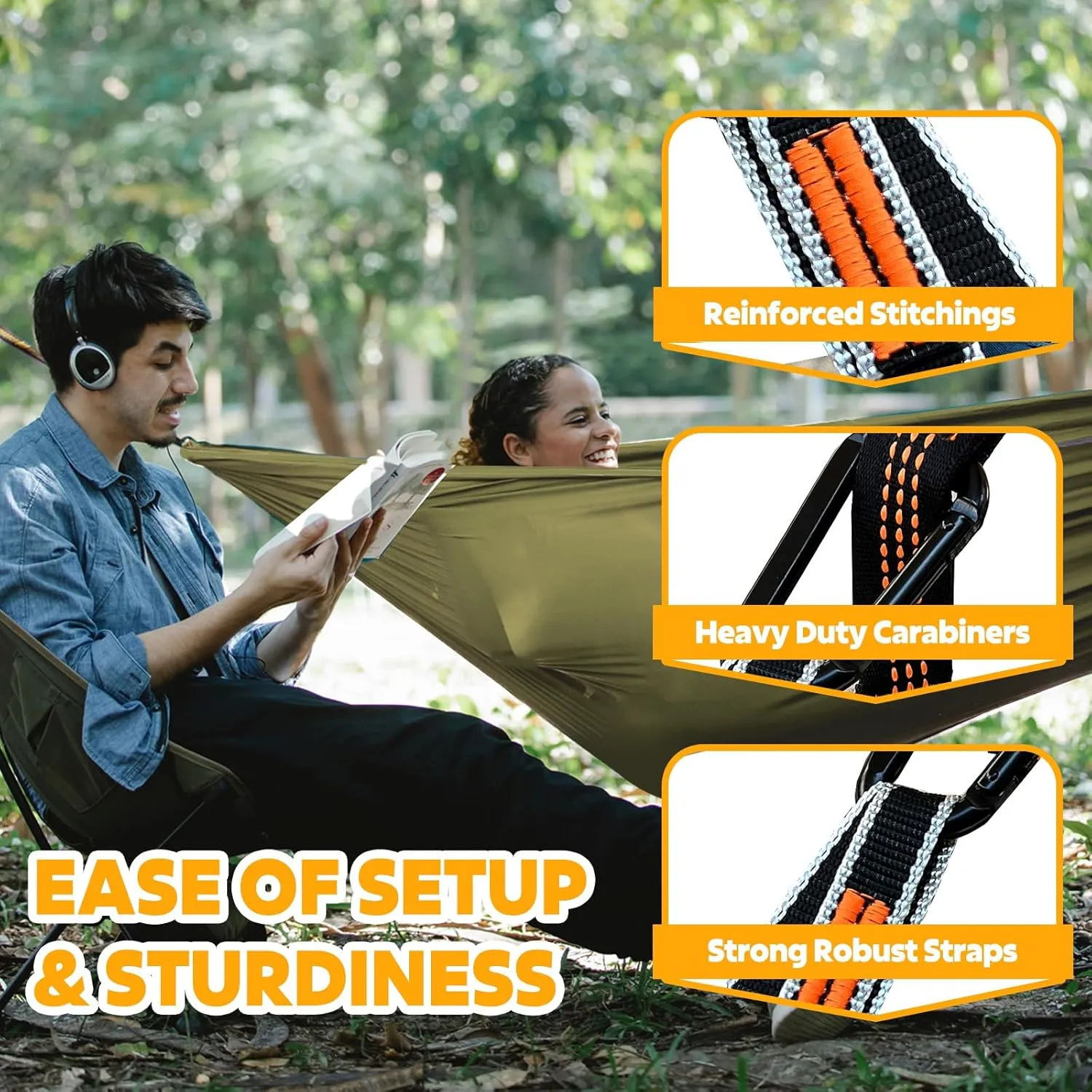 Ultra-Light Travel Camping Hammock | 300kg Load Capacity,(275 x 140 cm) Breathable,Quick-Drying Parachute Nylon | 2 x Premium Carabiners,2 x Nylon Slings Included | Outdoor Indoor Garden