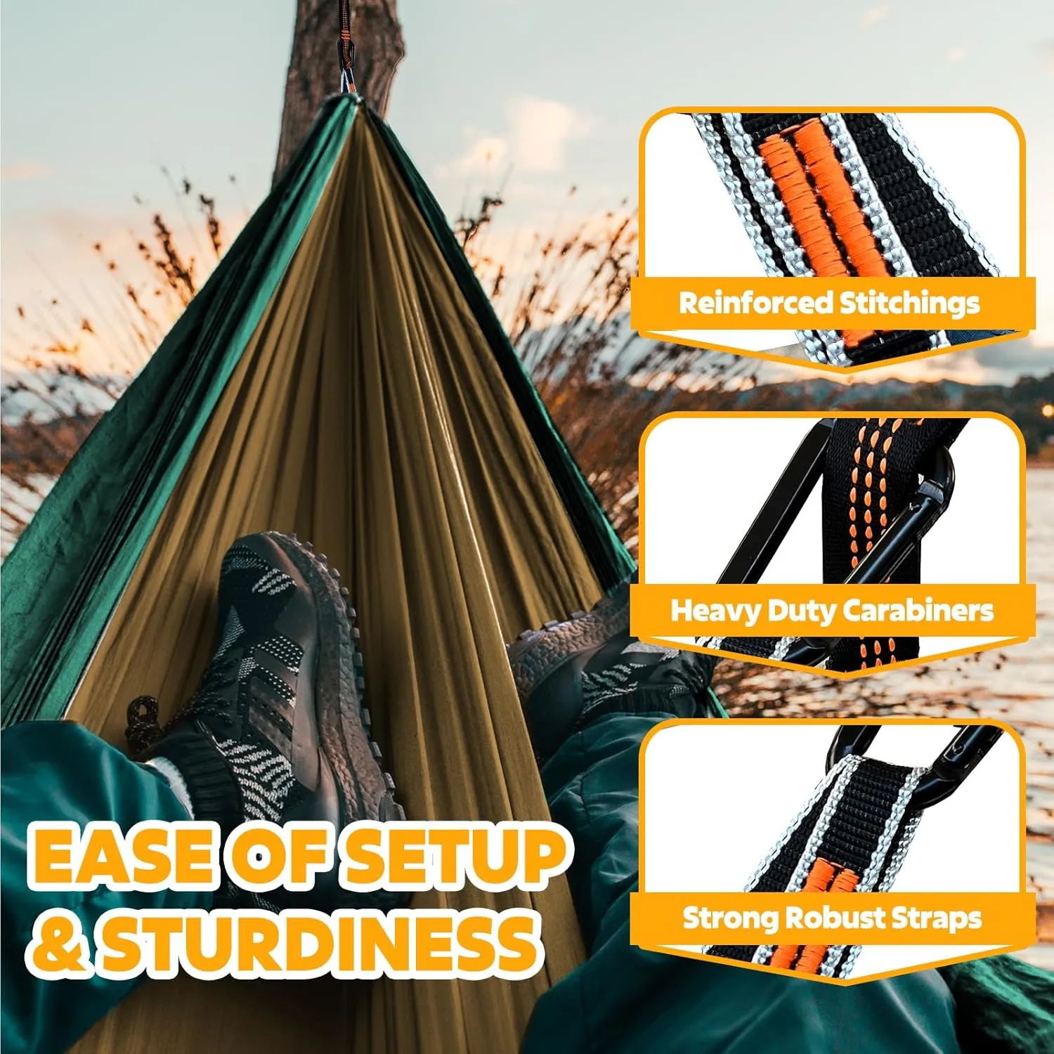 Ultra-Light Travel Camping Hammock | 300kg Load Capacity,(275 x 140 cm) Breathable,Quick-Drying Parachute Nylon | 2 x Premium Carabiners,2 x Nylon Slings Included | Outdoor Indoor Garden
