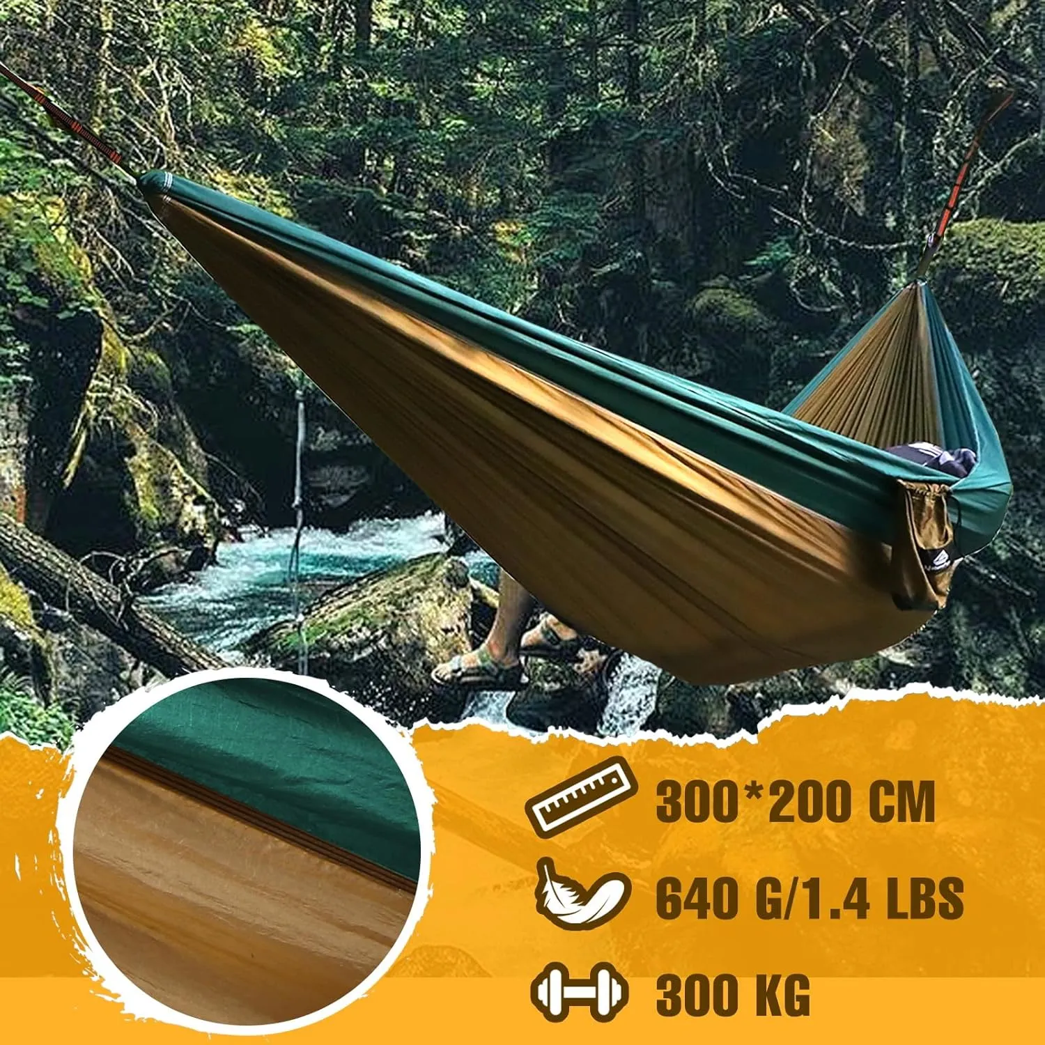 Ultra-Light Travel Camping Hammock | 300kg Load Capacity,(300x200cm) Breathable,Quick-Drying Parachute Nylon | 2 x Premium Carabiners,2 x Nylon Slings Included | for Outdoor Indoor Garden