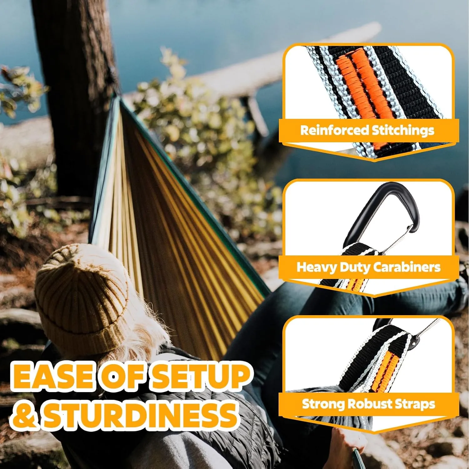 Ultra-Light Travel Camping Hammock | 300kg Load Capacity,(300x200cm) Breathable,Quick-Drying Parachute Nylon | 2 x Premium Carabiners,2 x Nylon Slings Included | for Outdoor Indoor Garden