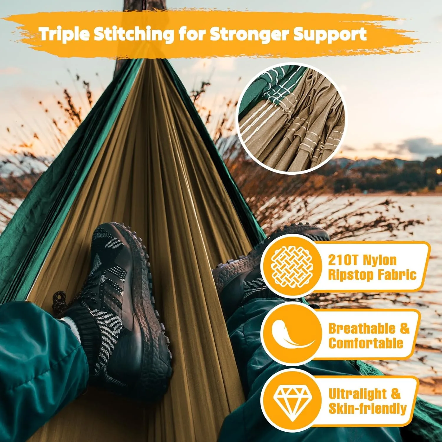 Ultra-Light Travel Camping Hammock | 300kg Load Capacity,(300x200cm) Breathable,Quick-Drying Parachute Nylon | 2 x Premium Carabiners,2 x Nylon Slings Included | for Outdoor Indoor Garden