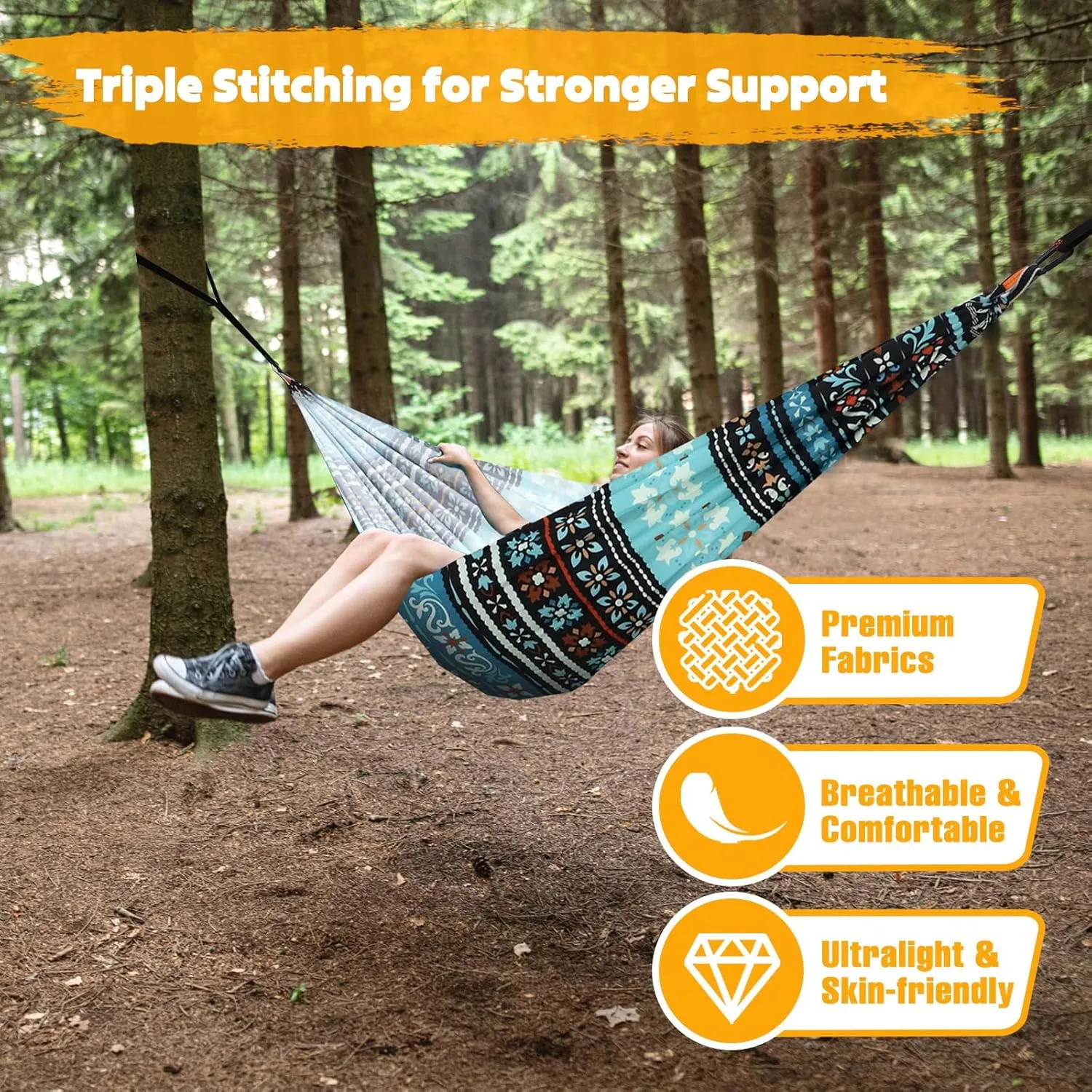 Ultra-Light Travel Camping Hammock | 300kg Load Capacity,Breathable,Quick-Drying Portable Hammock(275 x140cm) | 2 x Premium Carabiners,2 x Nylon Slings Included | Outdoor Indoor Garden