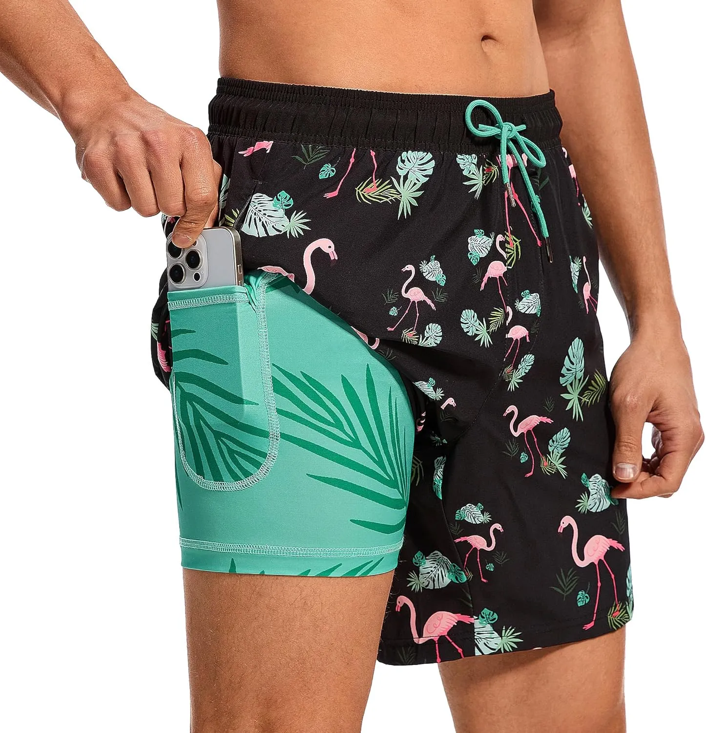 Ultrafun Mens Swim Trunks with Compression Liner 7 Inch Inseam Quick Dry 2 in 1 Swimming Board Shorts Swimsuit for Men