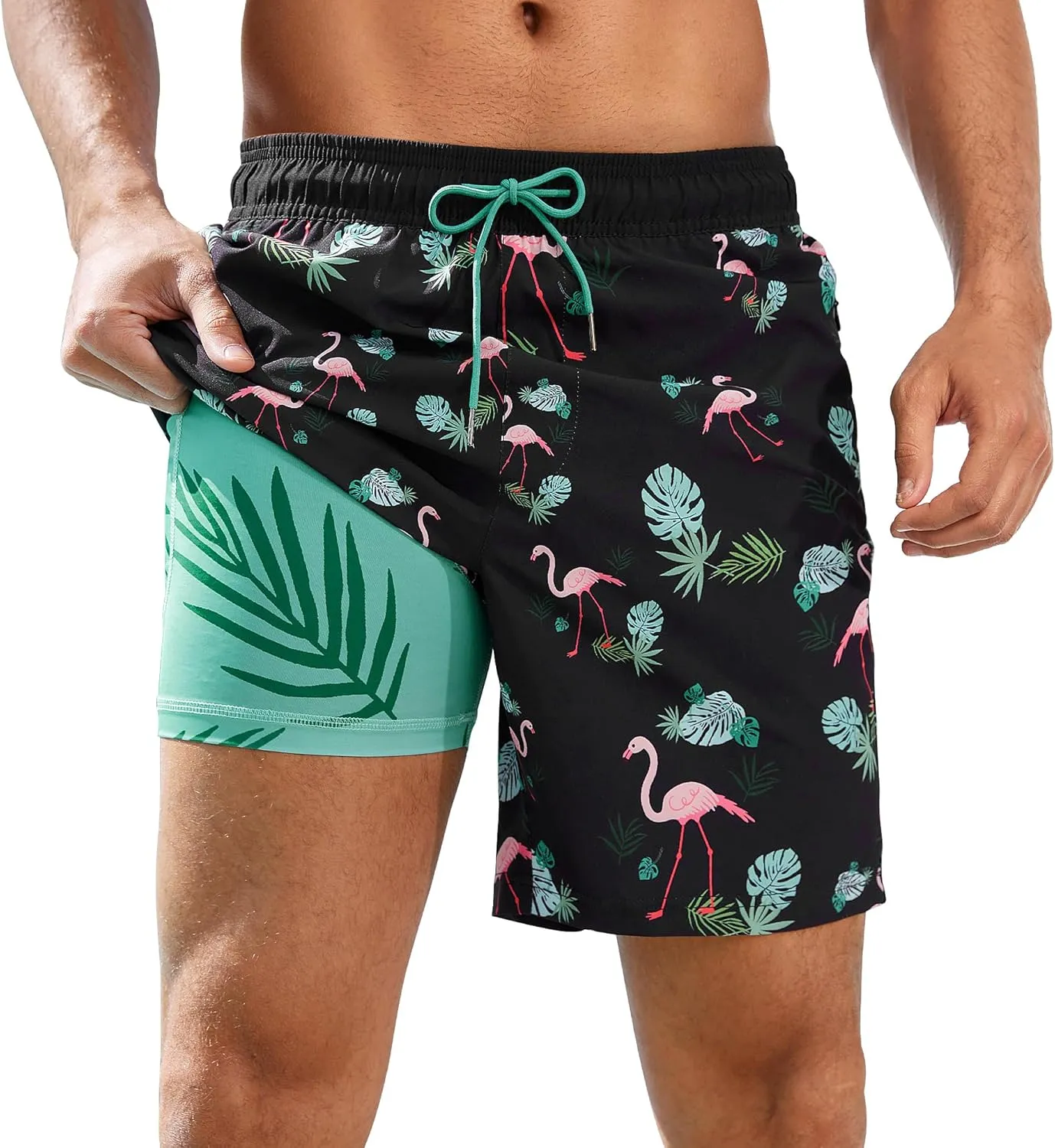Ultrafun Mens Swim Trunks with Compression Liner 7 Inch Inseam Quick Dry 2 in 1 Swimming Board Shorts Swimsuit for Men