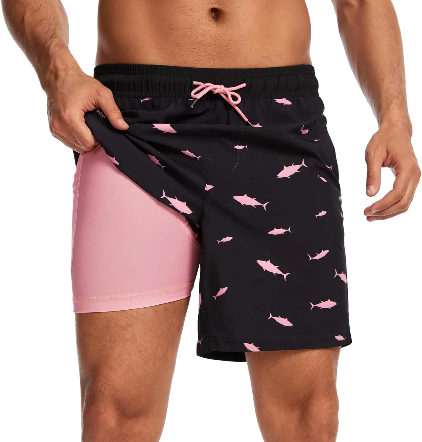 Ultrafun Mens Swim Trunks with Compression Liner 7 Inch Inseam Quick Dry 2 in 1 Swimming Board Shorts Swimsuit for Men