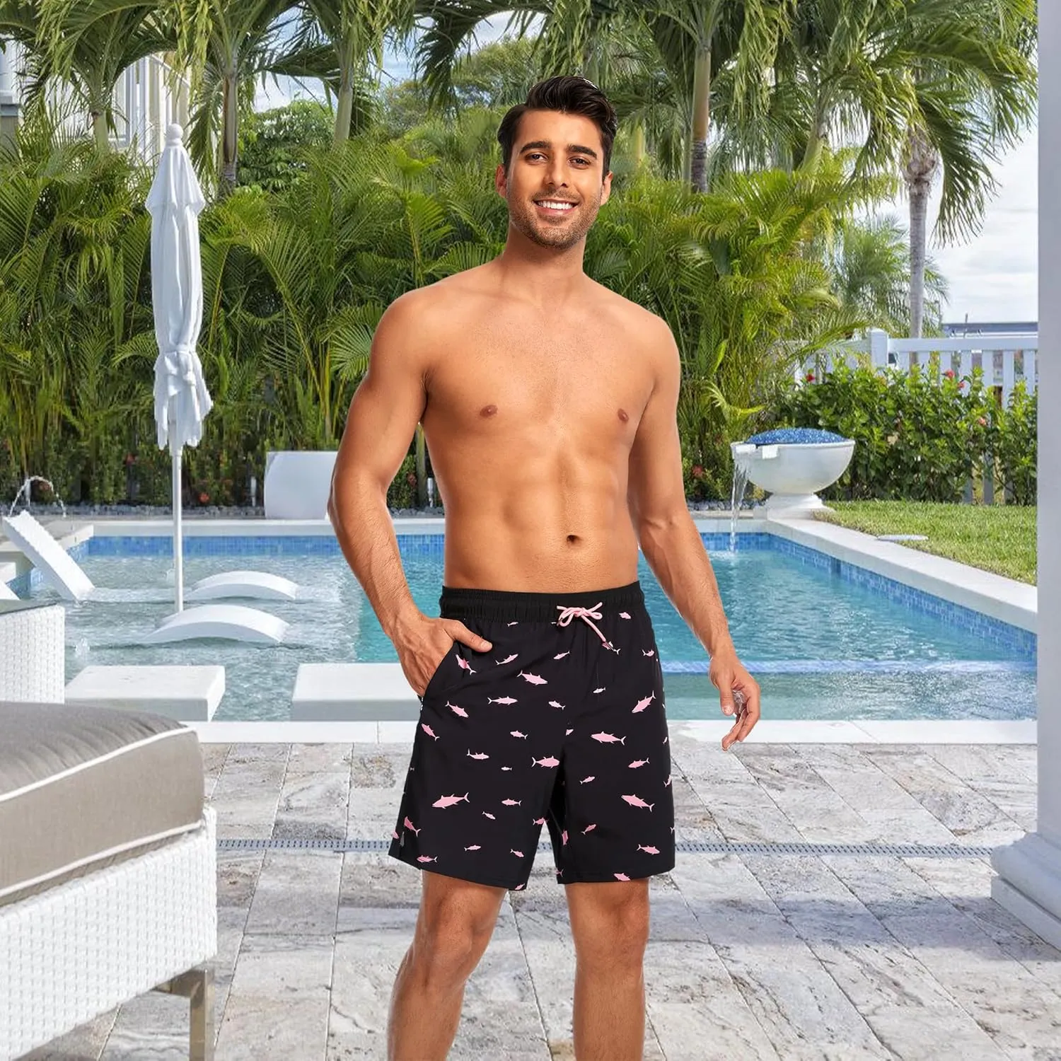 Ultrafun Mens Swim Trunks with Compression Liner 7 Inch Inseam Quick Dry 2 in 1 Swimming Board Shorts Swimsuit for Men